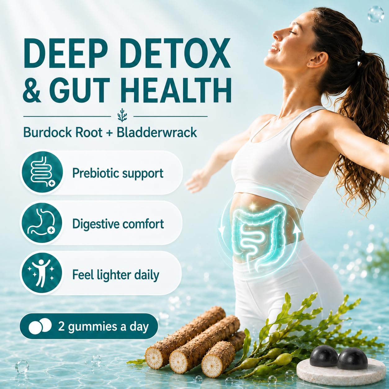 TUKSOR Organic Sea Moss Gummies with Black Seed Oil, Burdock Root, Ashwagandha & Bladderwrack – Herbal Energy, 60 Gummies