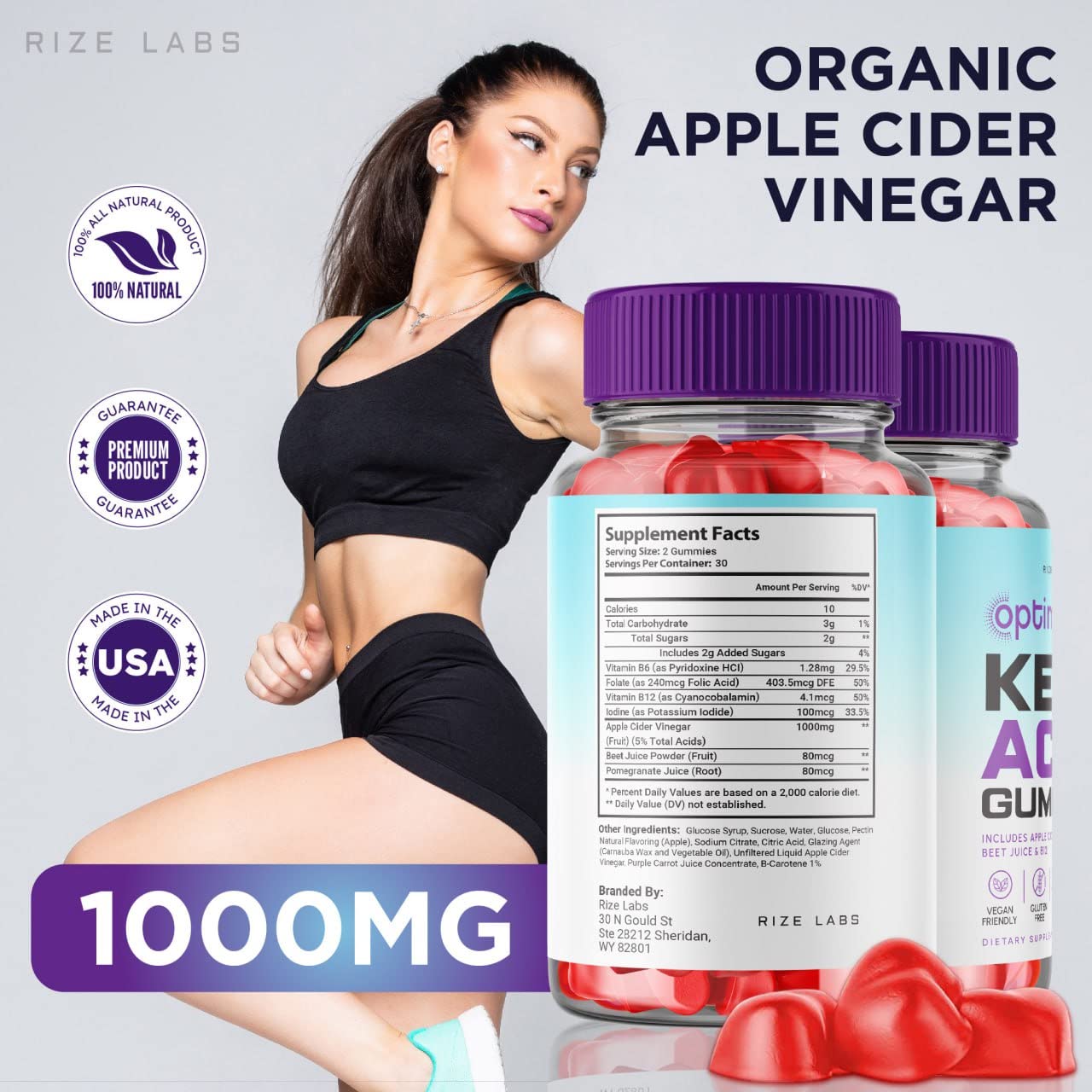 Rize Labs Optimal Keto ACV Gummies with Apple Cider Vinegar, Advanced Weight Loss Formula, Gluten Free and Non-GMO Supplement, Helps in Reducing Belly Fat, 180 Gummies