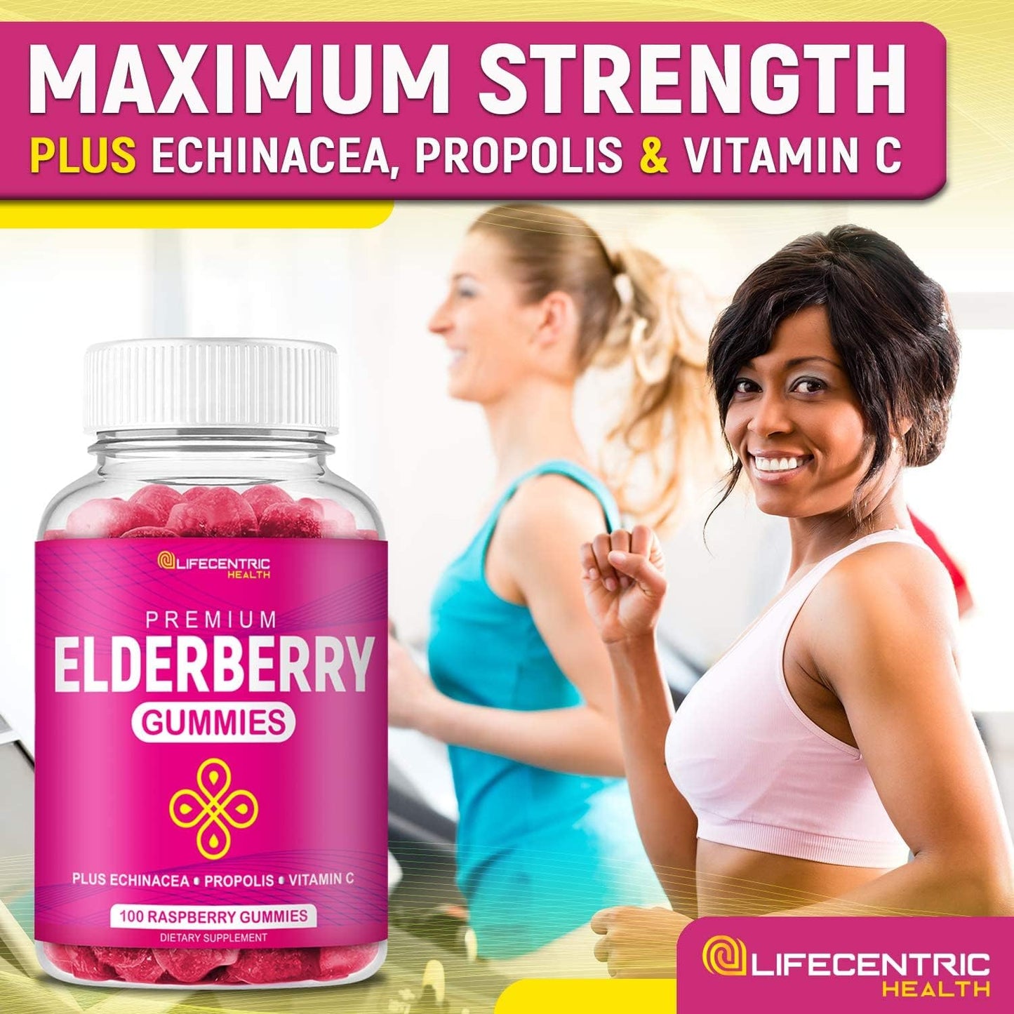 LifeCentric Health Elderberry Gummies with Vitamin C, Propolis & Echinacea - Raspberry Flavor, 100 Gummies