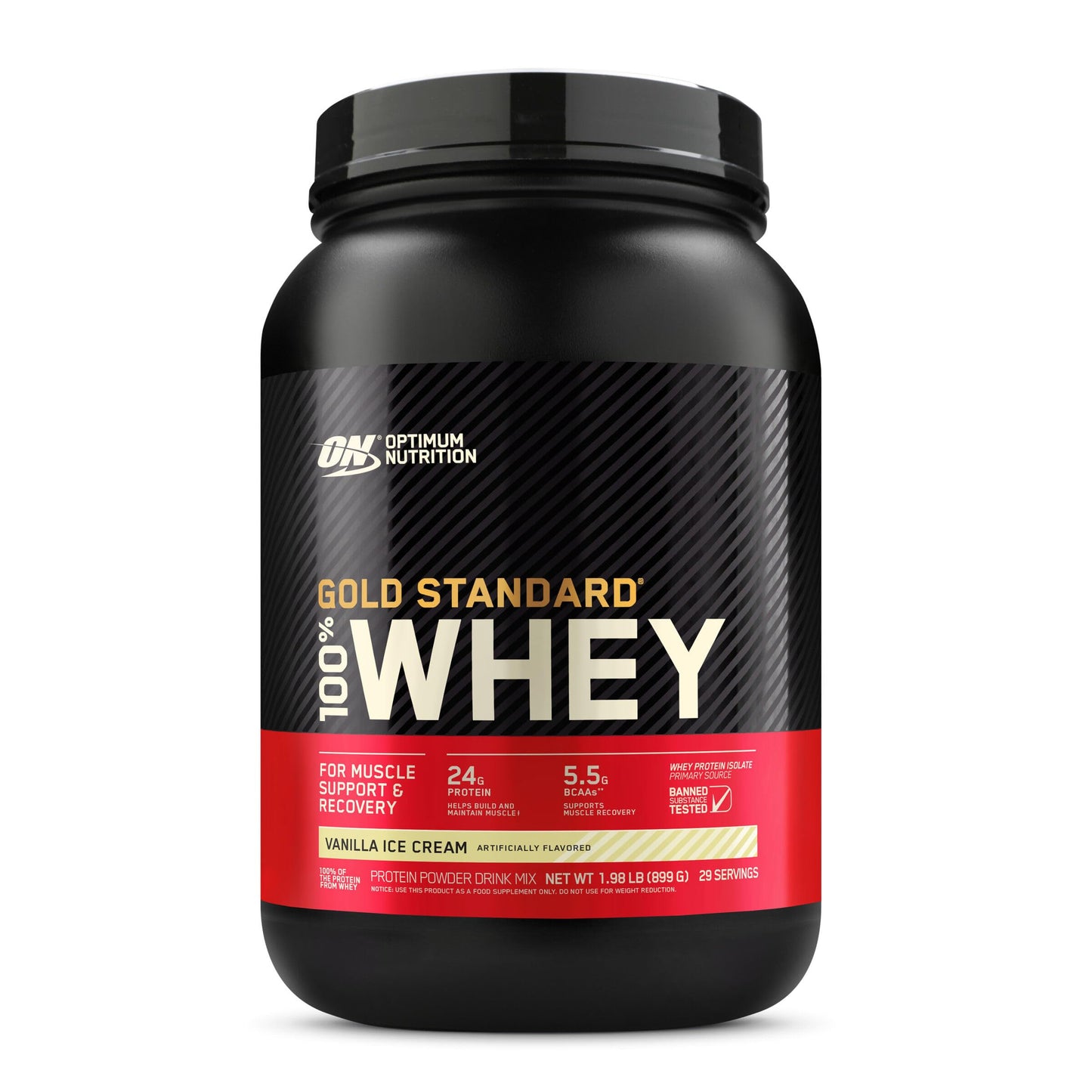 Optimum Nutrition Gold Standard 100% Whey Protein Powder from Whey Isolates Vanilla Ice Cream, 2 lb, 32 Servings
