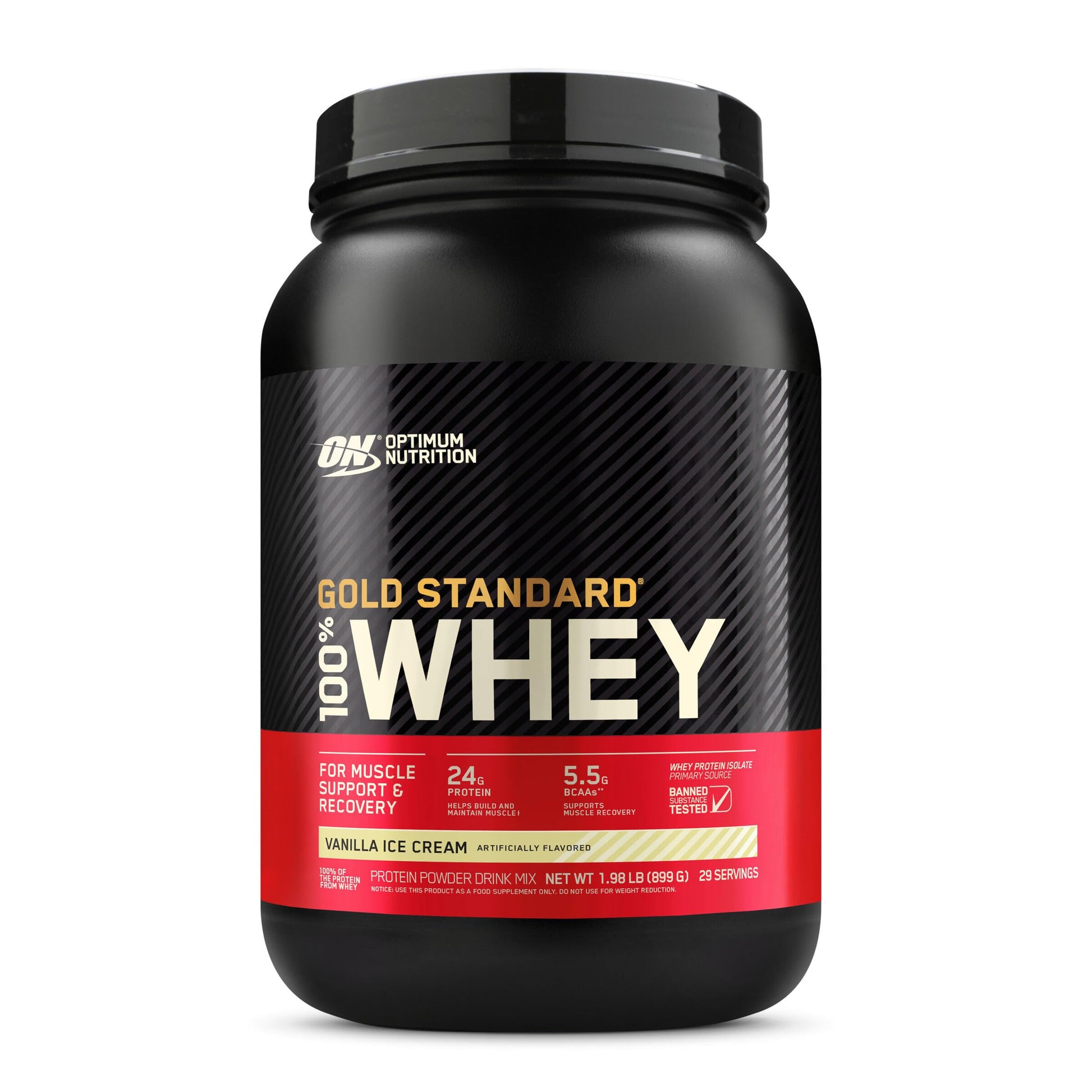 Optimum Nutrition Gold Standard 100% Whey Protein Powder from Whey Isolates Vanilla Ice Cream, 2 lb, 32 Servings