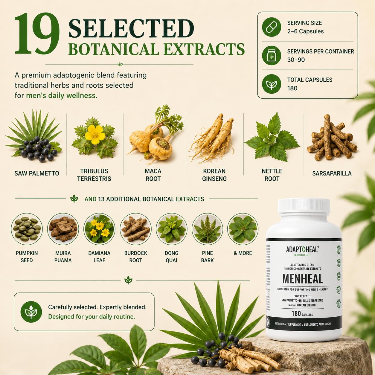 ADAPTOHEAL Menheal Prostate Support Saw Palmetto, Maca 180 Capsules