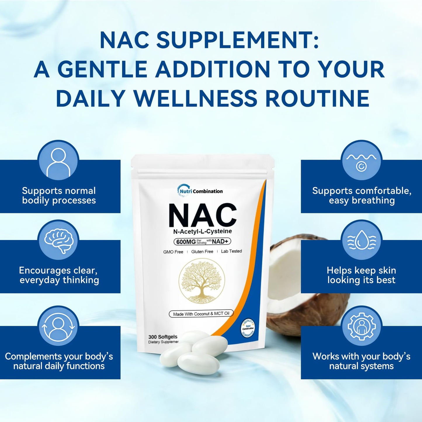 Aeteon NAC 600 mg and NAD+ Organic N-Acetyl Cysteine Capsules, 300 Count