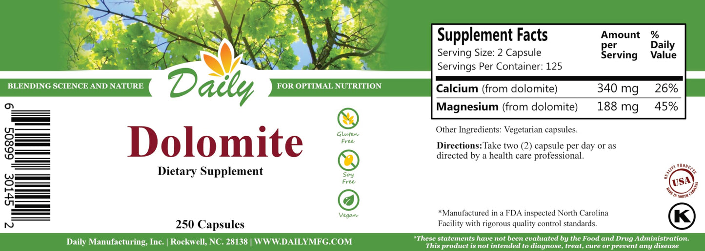 Daily Manufacturing Dolomite Capsules, 250 Count