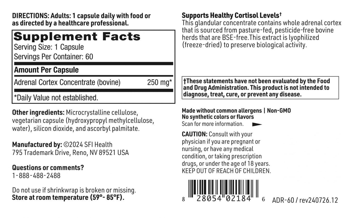 SFI Health Adrenal Cortex Capsules, 60 Count