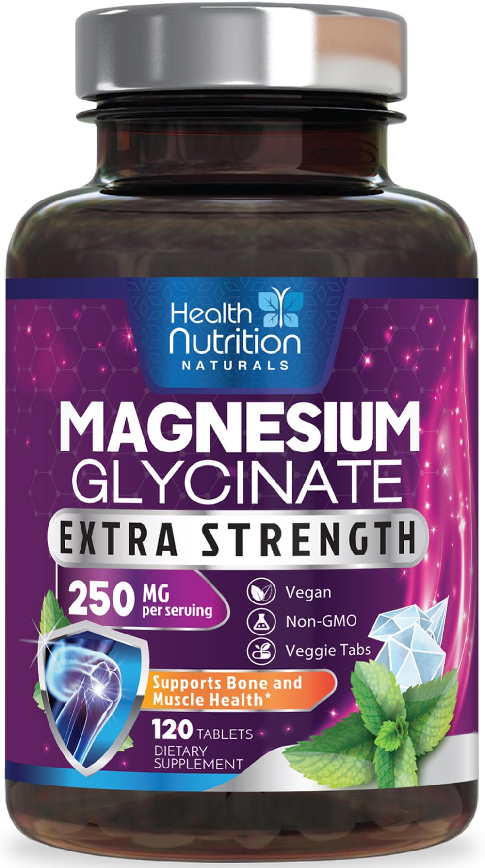 Health Nutrition Naturals Magnesium Glycinate 250mg Tablet, 120 Count