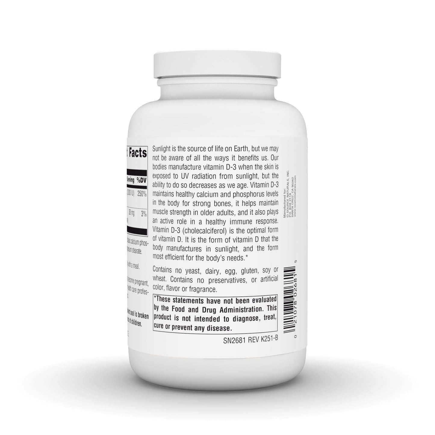 Source Naturals Vitamin D-3, Bioactive Form for Bone & Immune Health 400 Capsules