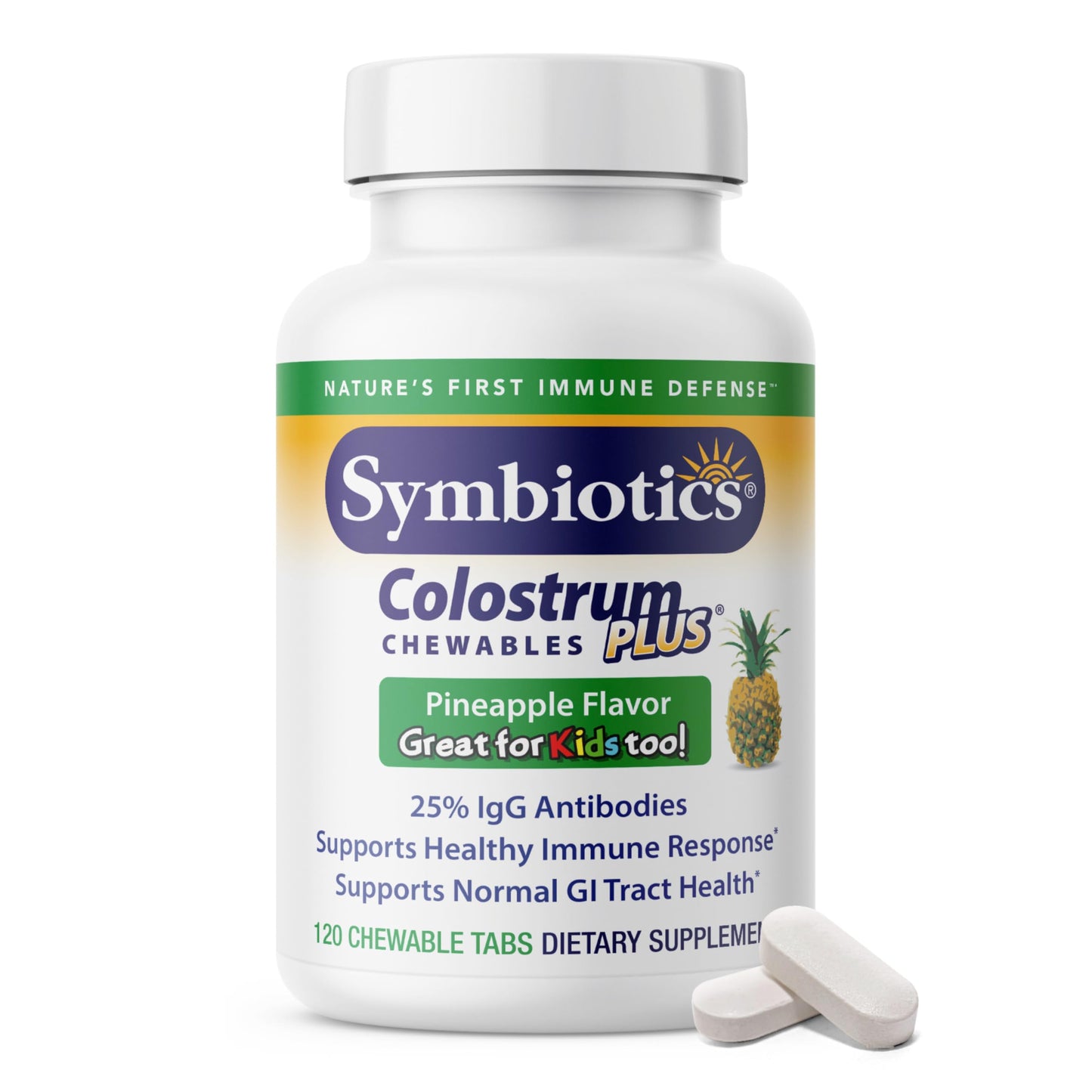 Symbiotics Naturade Colostrum Chewable Tablets Immune & Digestive Support with Lactoferrin, Gluten Free, Low Sugar, Easy Daily Wellness Nutrition, 120 Chewable Tablets