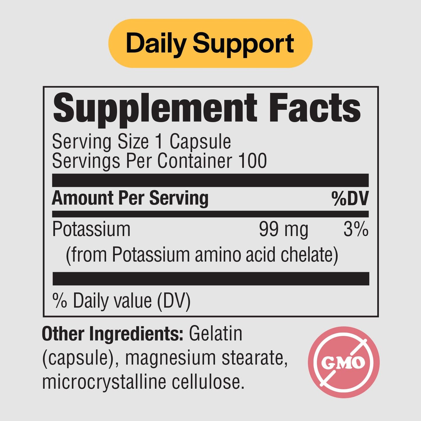 PureFormulas Potassium Supplement Chelated 99 mg Highly Absorbable Pure Potassium Formula for Energy, Nerve, Muscle, Kidney, Heart, and Skeletal Support, Non-GMO, 100 Vegetarian Capsules