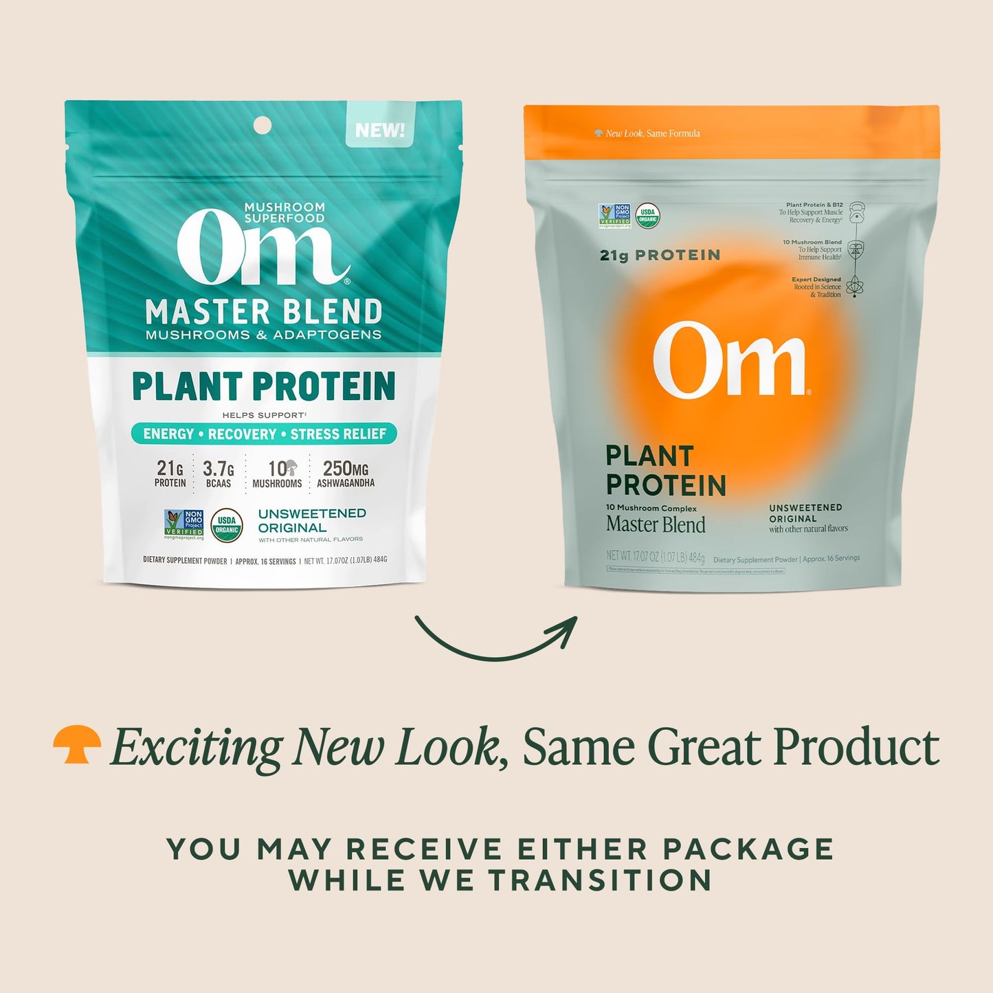OM Mushroom Superfood Master Blend Vegan Protein Powder – Unflavored Plant Protein with 10 Mushrooms, Ashwagandha, BCAAs & B12 – Energy, Recovery & Immune Support – 1.2 lb (16 Servings)