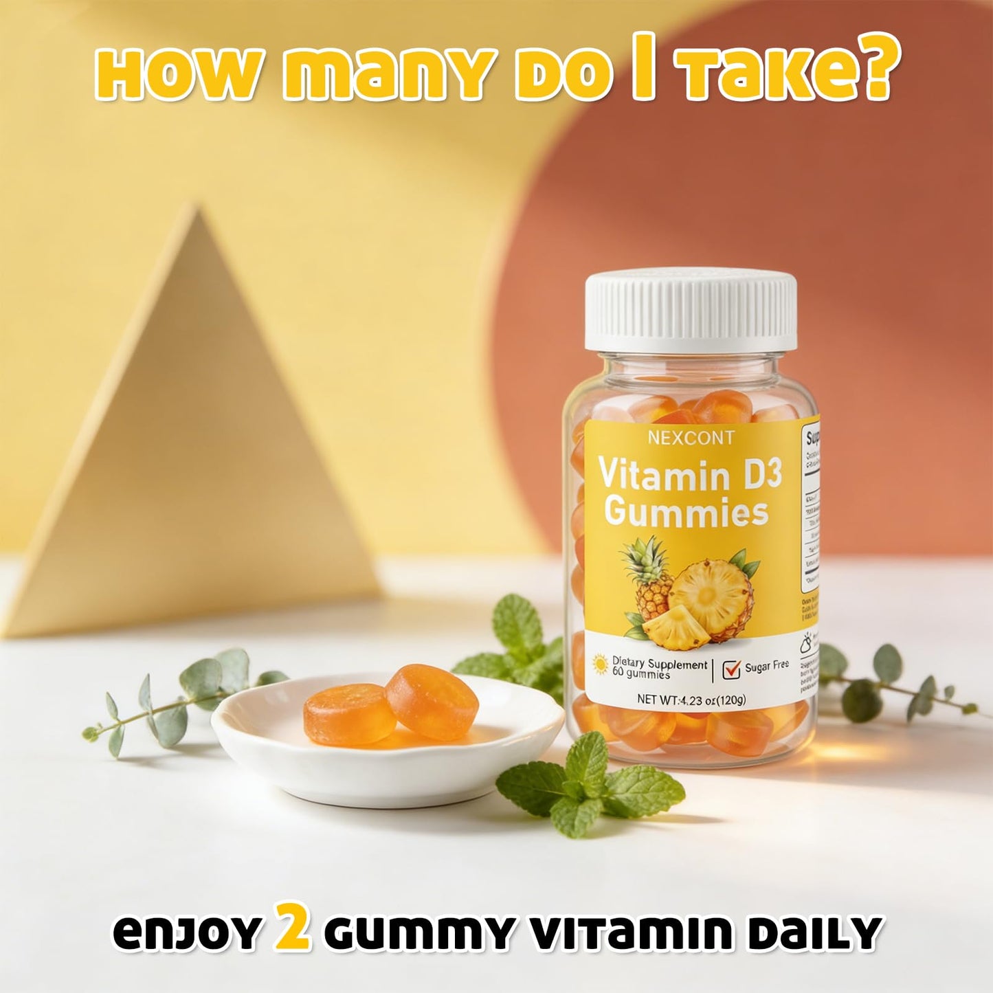 Oopeatol Vitamin D3 Gummies 400 IU (10 mcg) Bone and Immune Support, Gummy, 60 Count