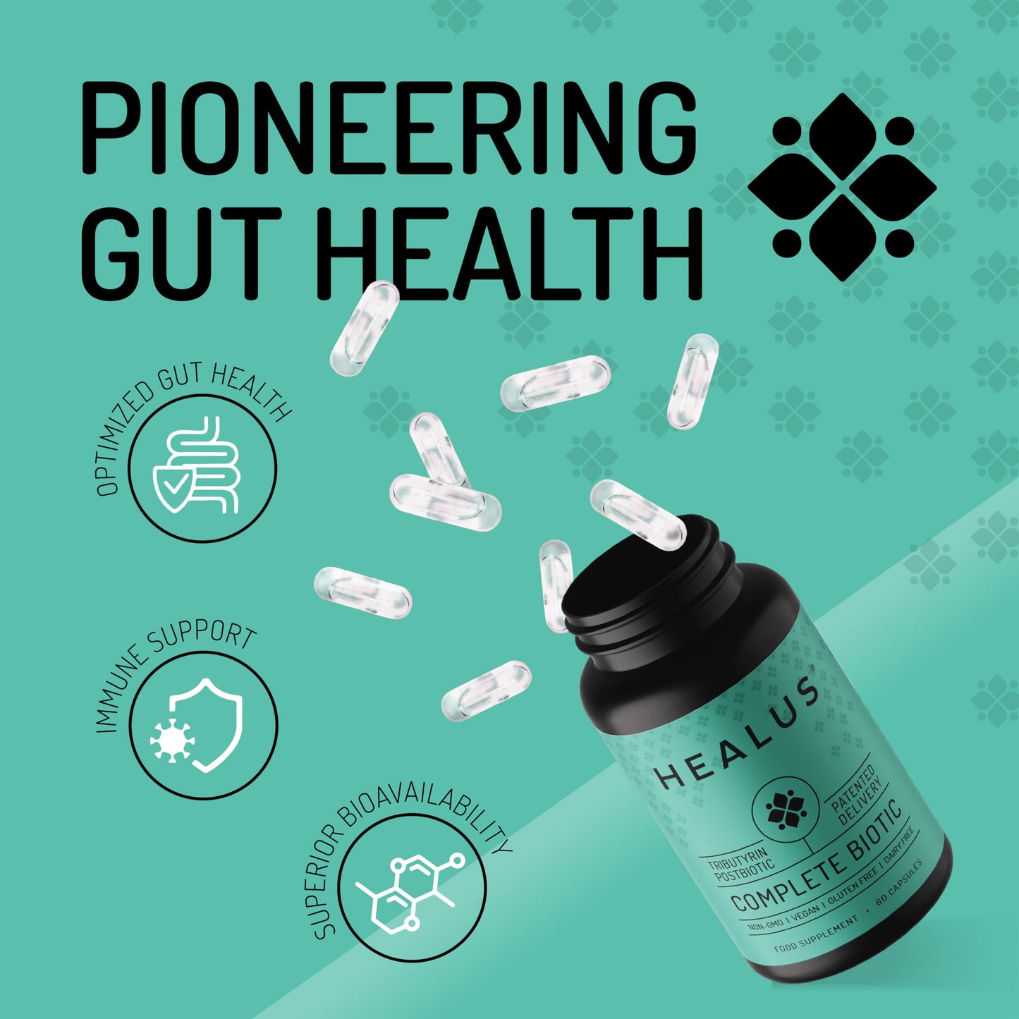 Healus Complete Biotic Postbiotic Tributyrin Supplement Butyrate Gut Health 60 Capsules