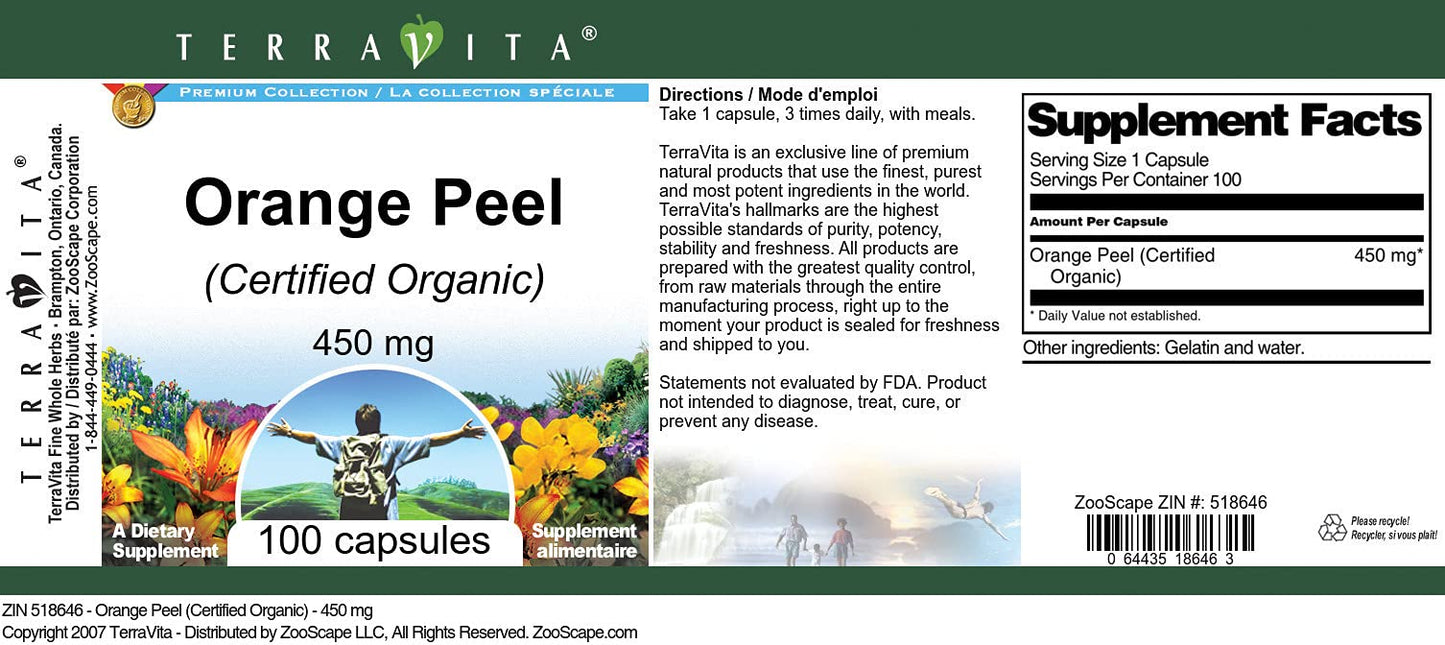 Terravita Orange Peel (Certified Organic) 450 mg Capsules, 300 Count