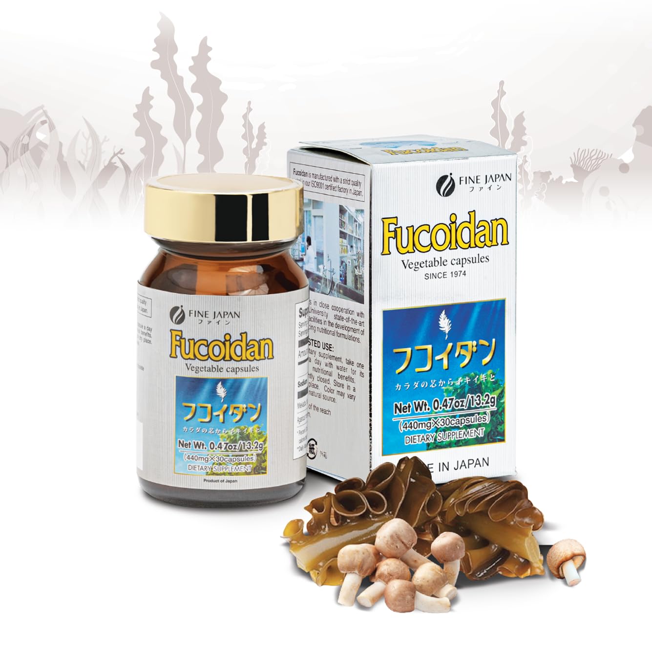 FINE JAPAN Fucoidan Capsules with Mekabu Seaweed & Agaricus Mushroom, 30 Count