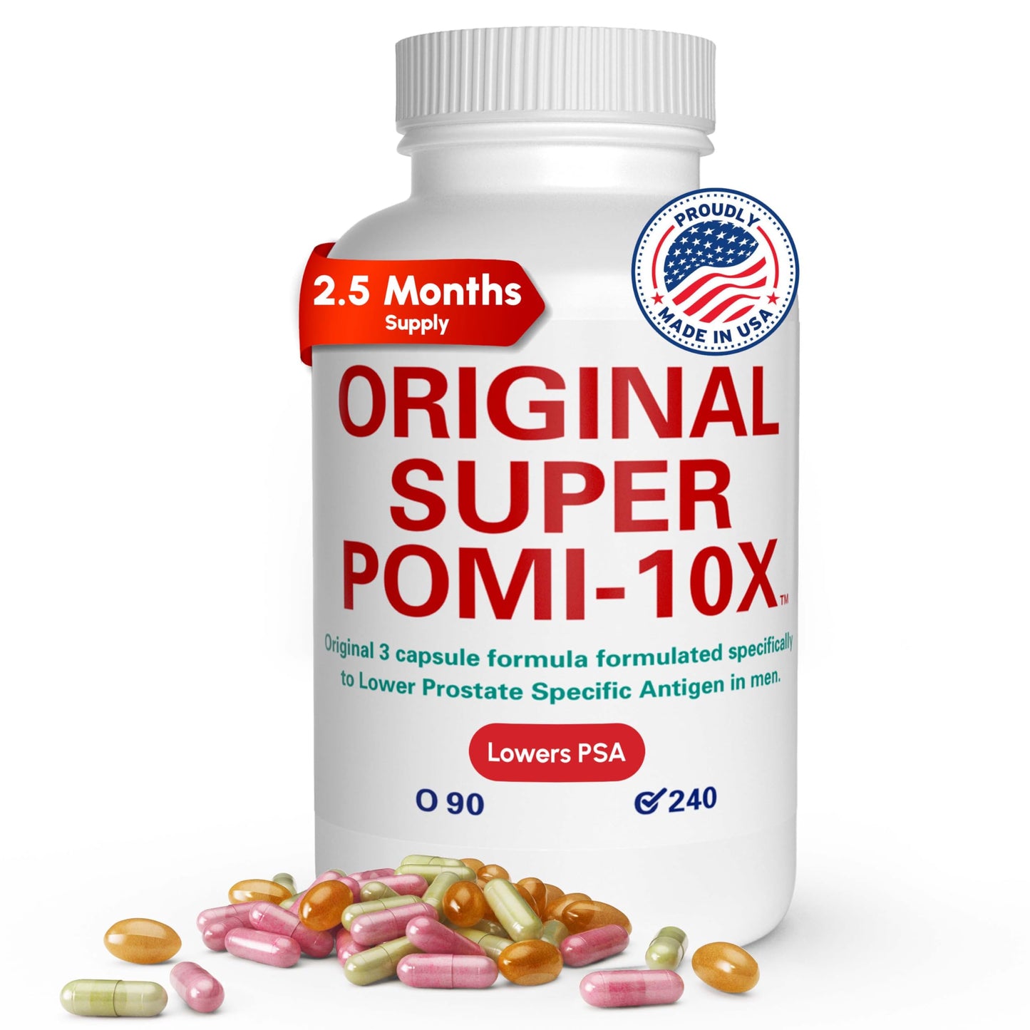 Generic Prostate Supplements for Men - Herbal Formula with Pomegranate, Turmeric, and Green Tea, 240 Capsules