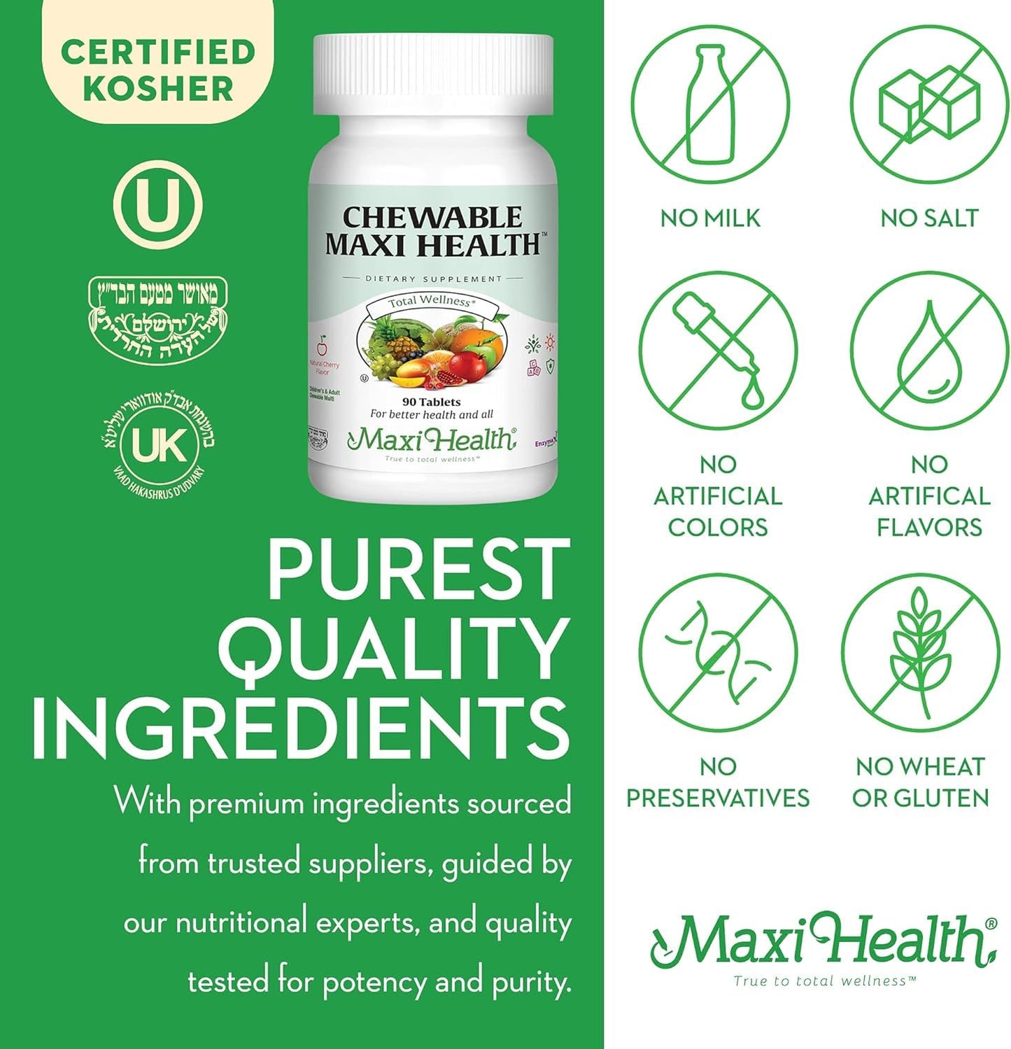 Maxi Health Chewable Multivitamin Tablet for Kids, Teens and Adults 90 Count