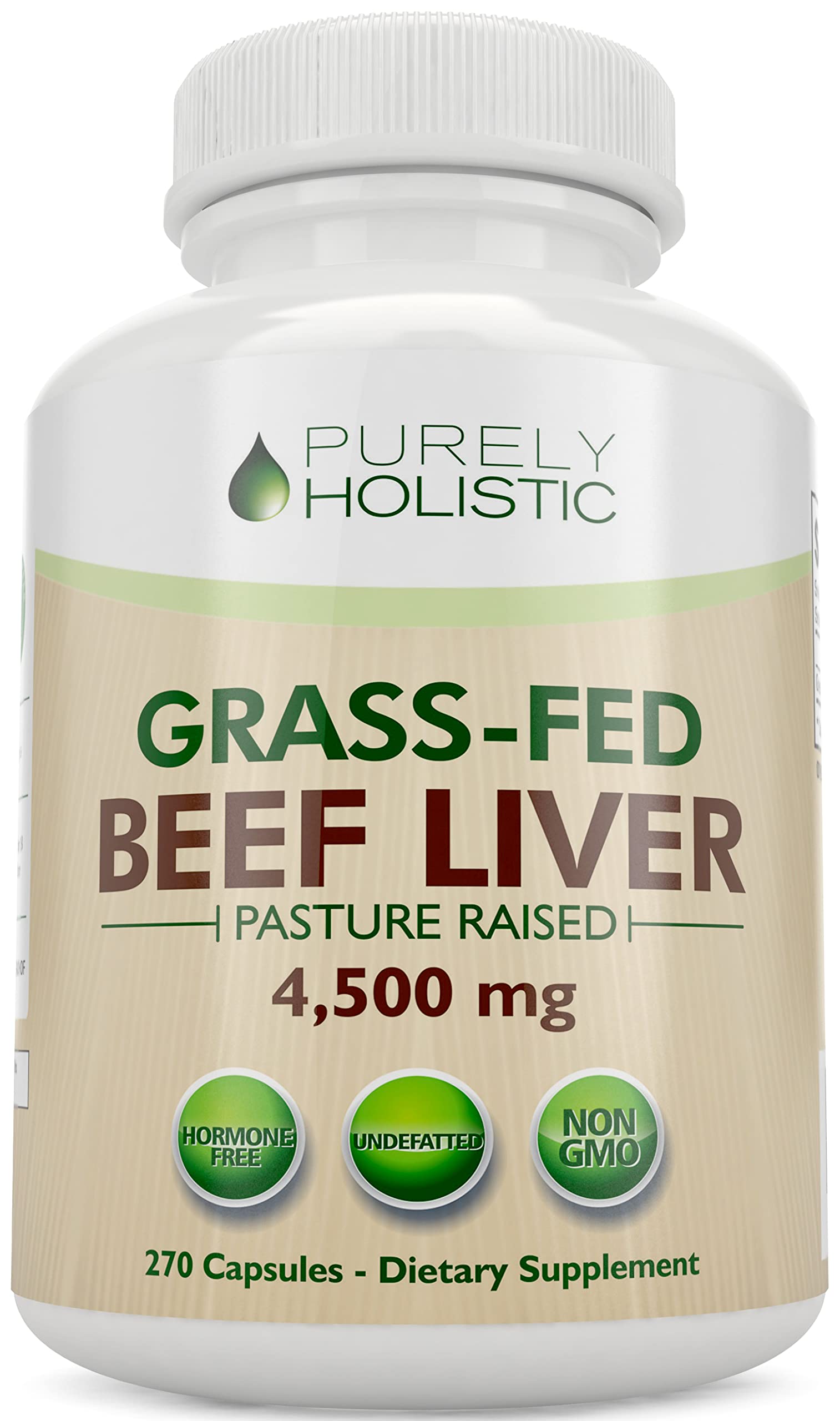 Purely Holistic Grass Fed Beef Liver Capsules, 270 Capsules