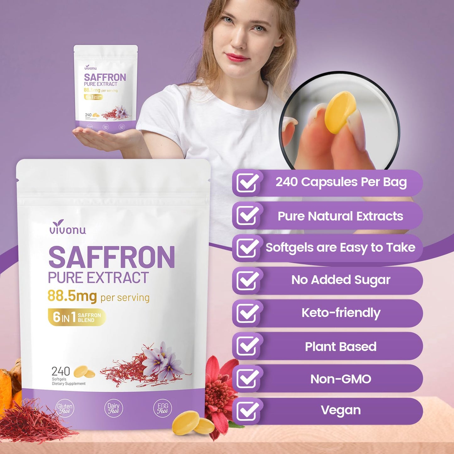 VivoNu Saffron Supplements Softgel 240 Softgels