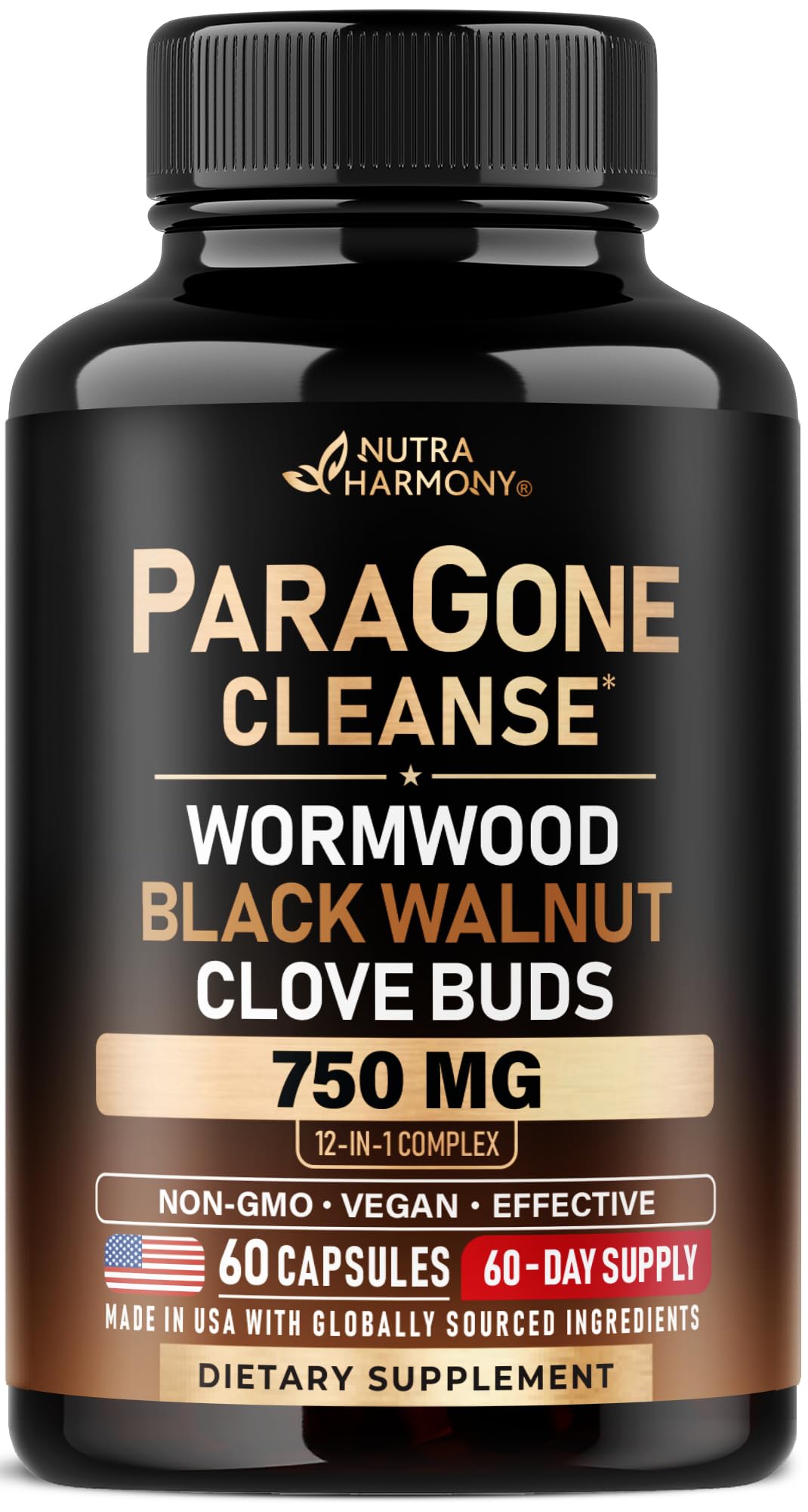 NutraHarmony Wormwood, Black Walnut, Clove - Cleanse, Detox & Gut Flora Support, 60 Capsules