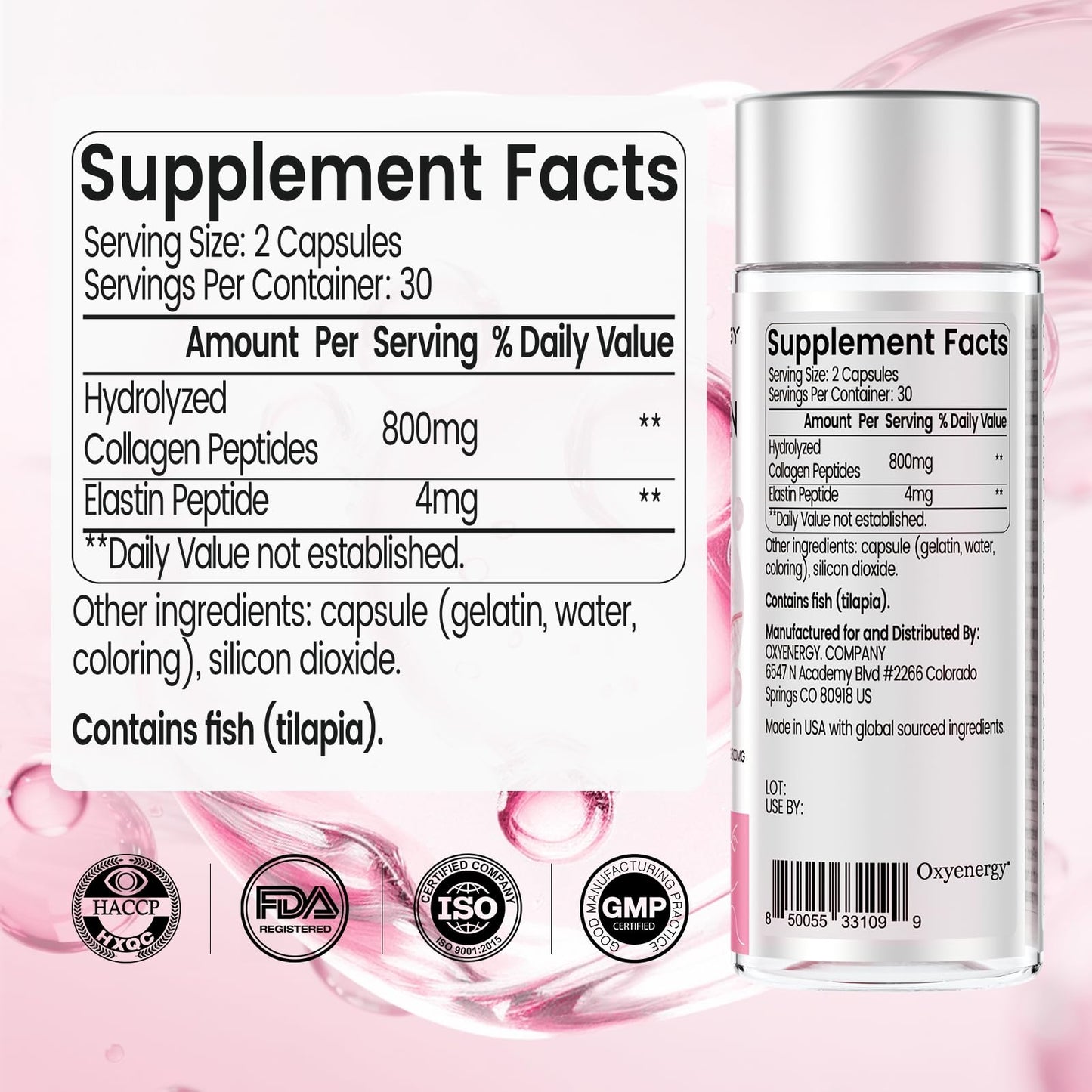 OxyEnergy Collagen Peptides Capsules, 60 Count