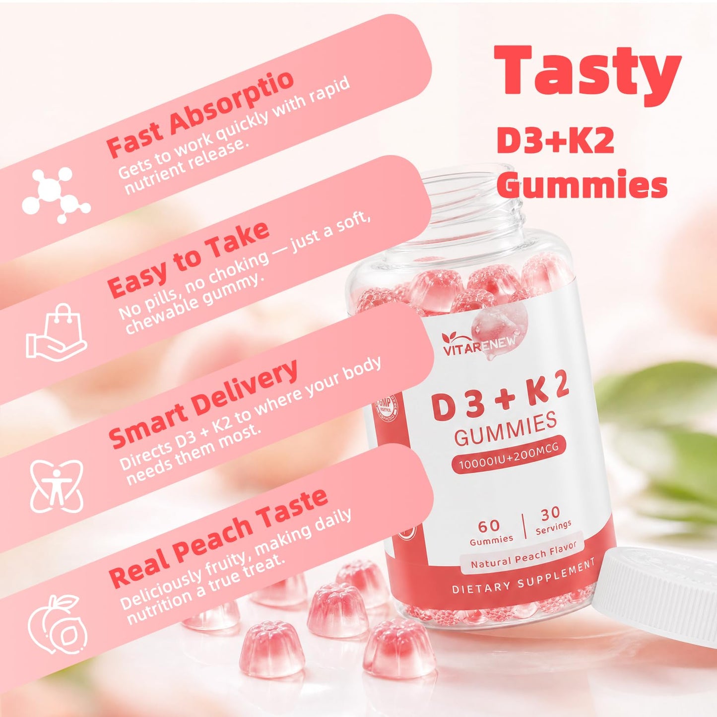 VITARENEW Vitamin D3 & K2 Gummies, 120 Count