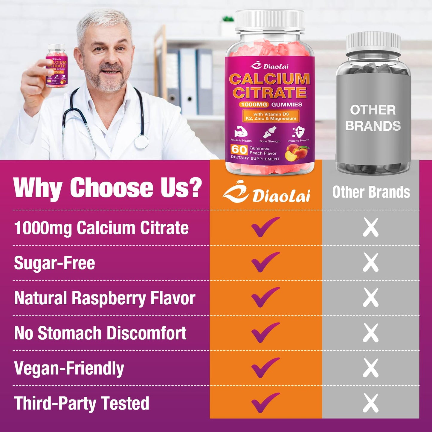 DIAOLAI Calcium Citrate Gummies 2 Pack