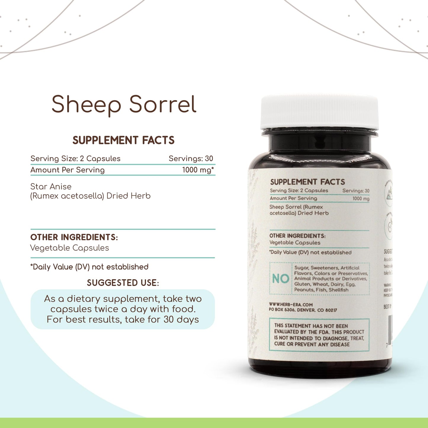 HerbEra Sheep Sorrel 500 mg, 60 Capsules