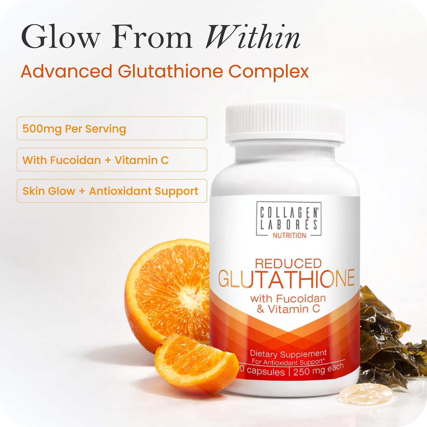 Collagen Laborés Advanced Glutathione Complex 500mg with Fucoidan & Vitamin C, 60 Capsules