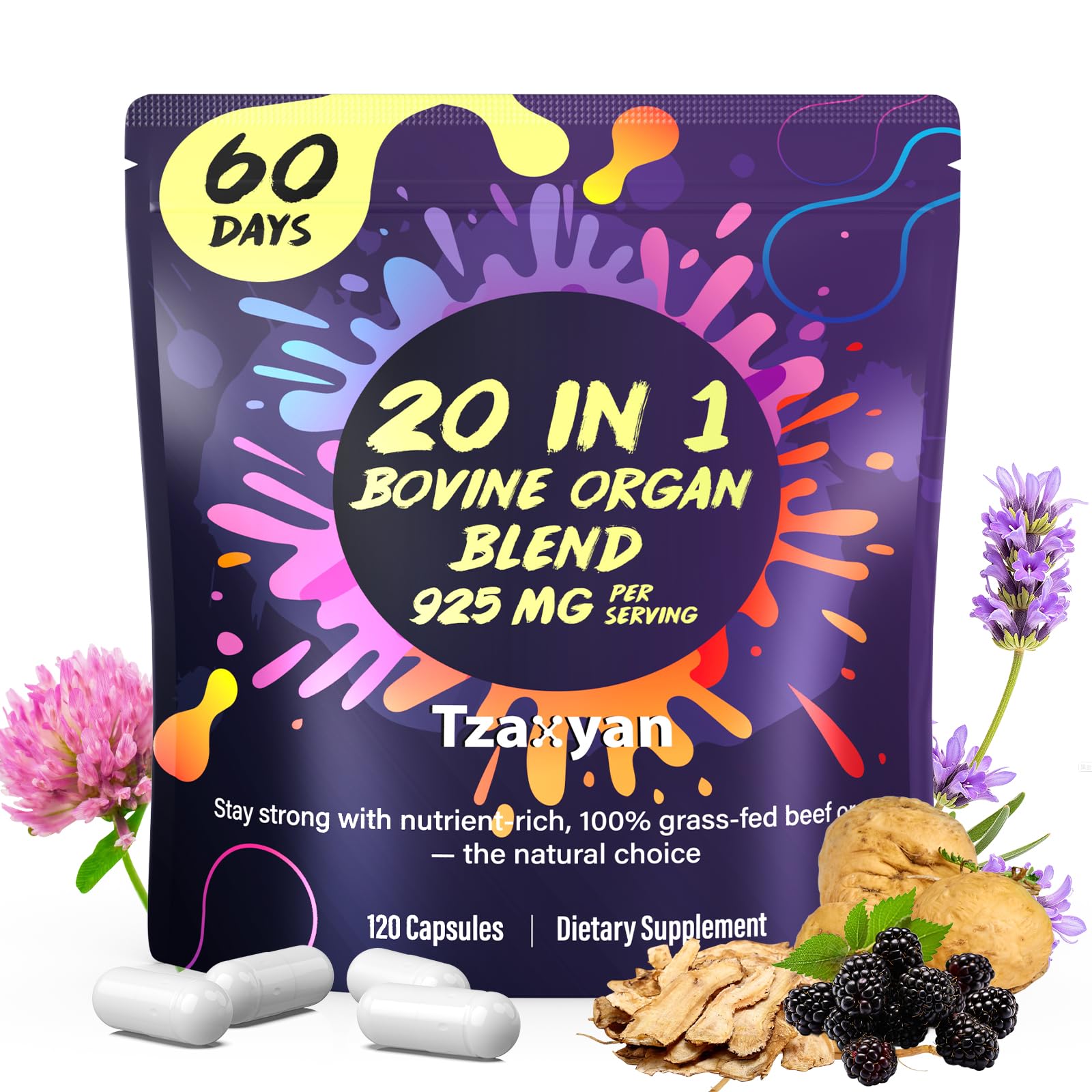 tzaxyan 20-In-1 Beef Organ Supplement for Women Capsules 120 Count