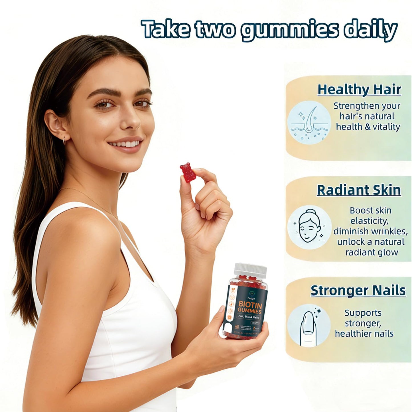 ORIAPT Hair Skin Nails Biotin Gummies 60 Count