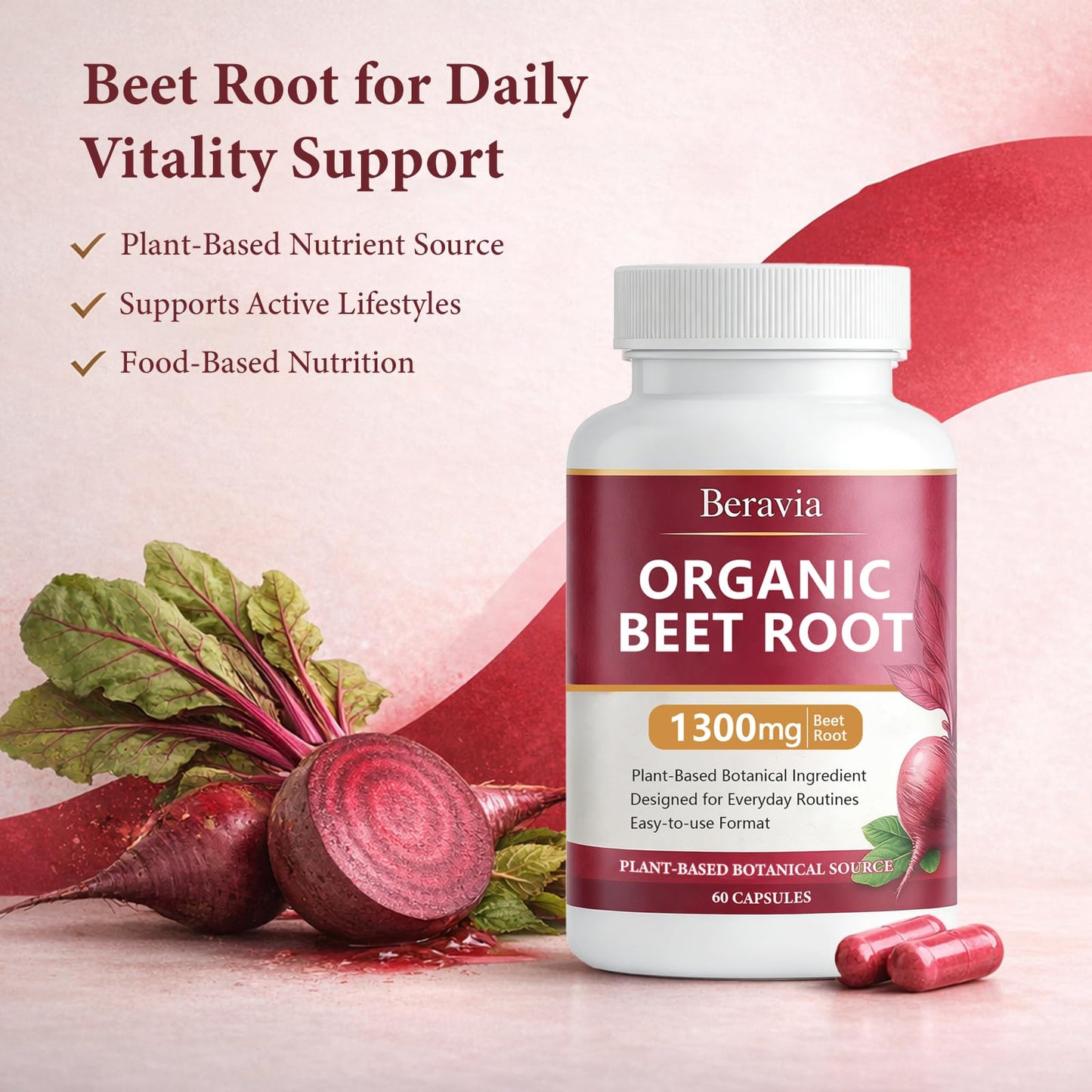 Beravia Organic Beet Root Capsules 60 Count