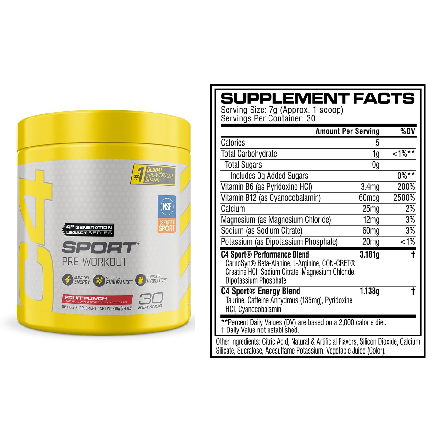 C4 Sport Pre Workout Powder Fruit Punch 7.4 Ounce