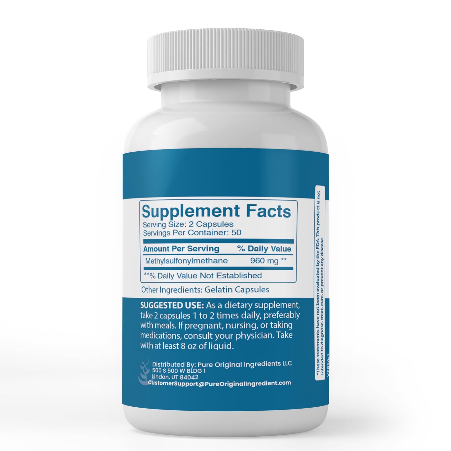 Pure Original Ingredients Methylsulfonylmethane Capsules, 100 Capsules