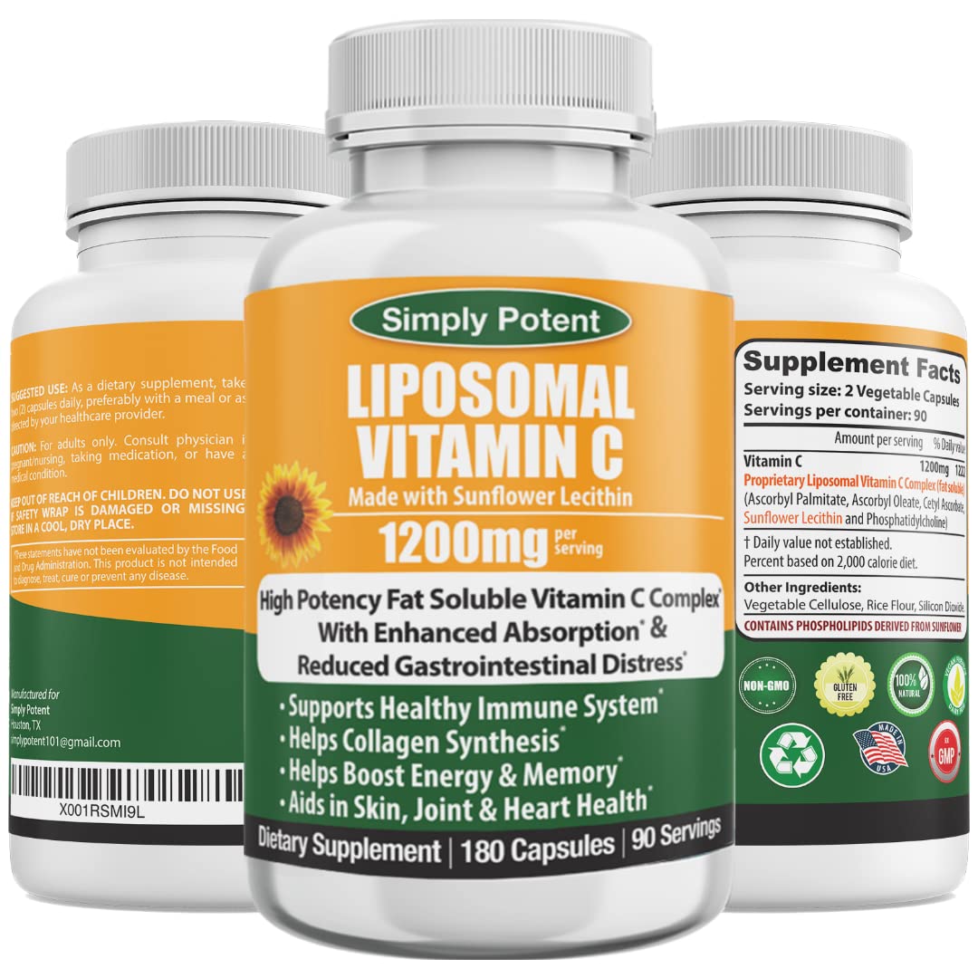 Simply Potent Liposomal Vitamin C 1200mg Capsules 180 Count
