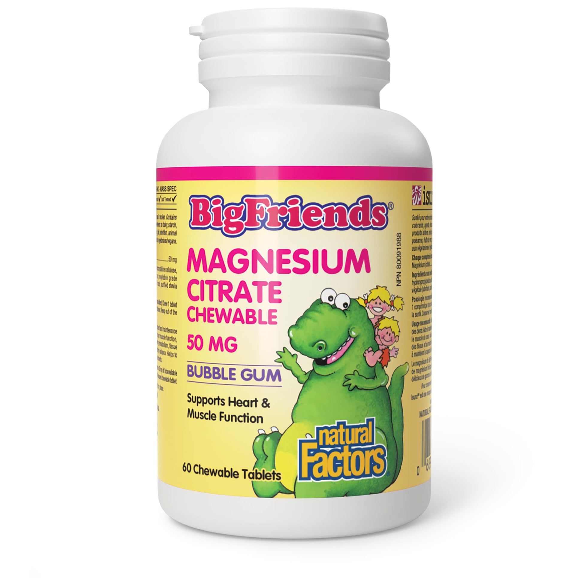 Natural Factors Magnesium Citrate 50 mg Bubble Gum Chewable 60 Count