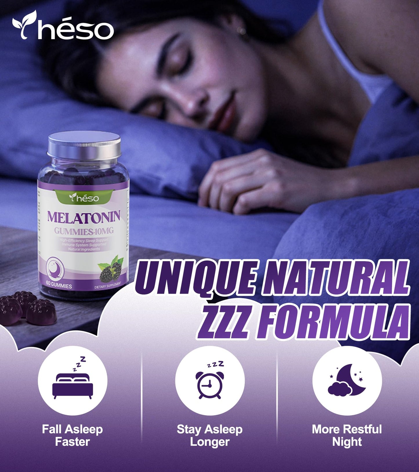 Yheso Sugar-Free Melatonin Gummies 10mg for Adults, Gummy, 120 Count