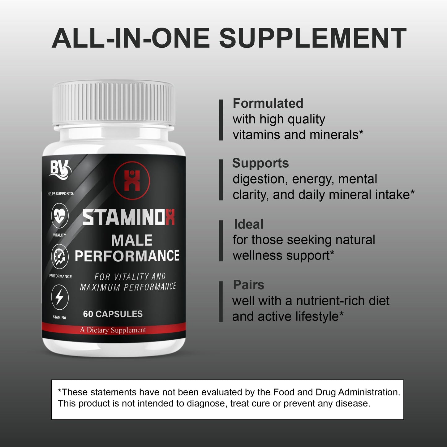 BLUE VIBE Staminox Premium Performance Support, 60 Capsules