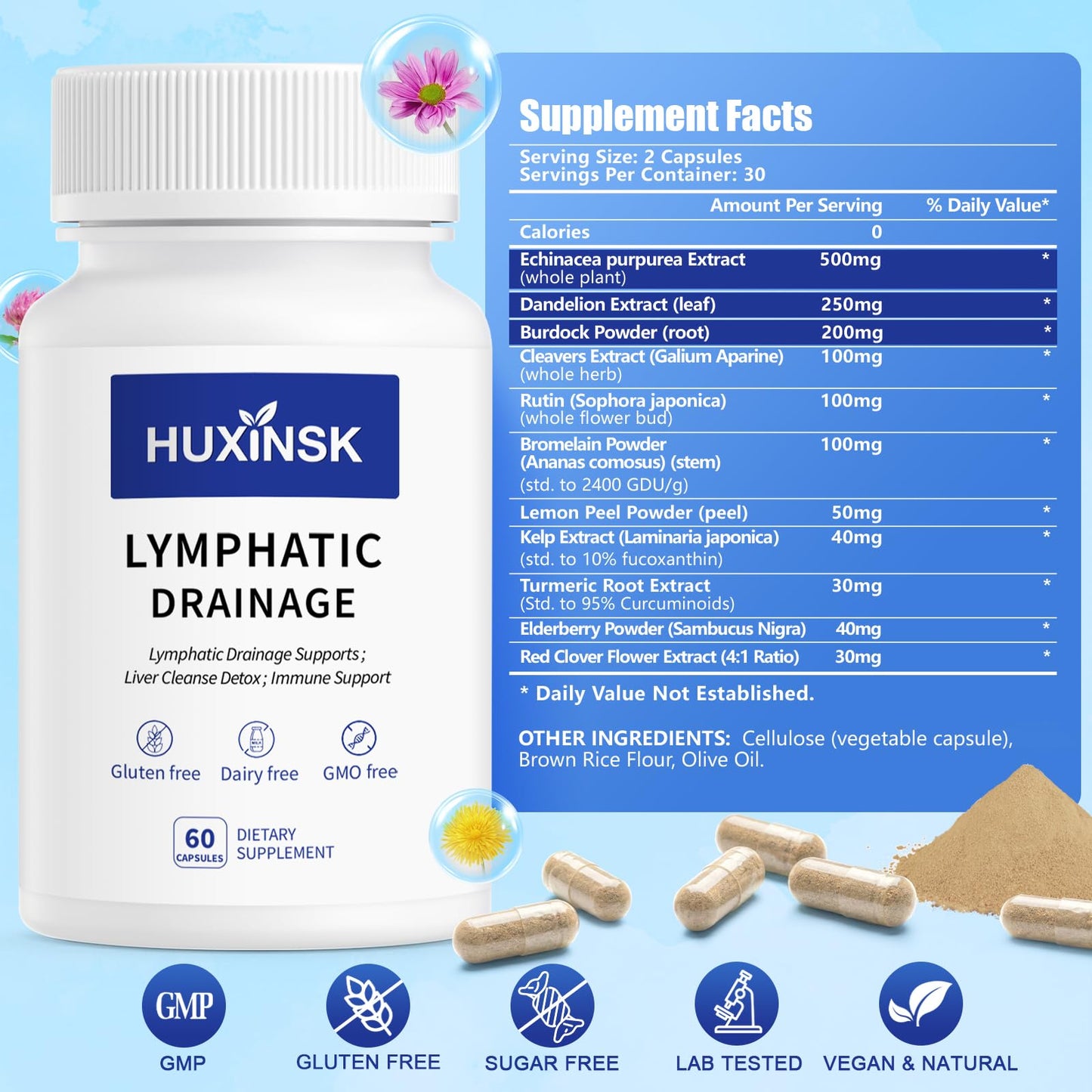 HUXINSK Lymphatic Drainage Capsules, 60 Capsules