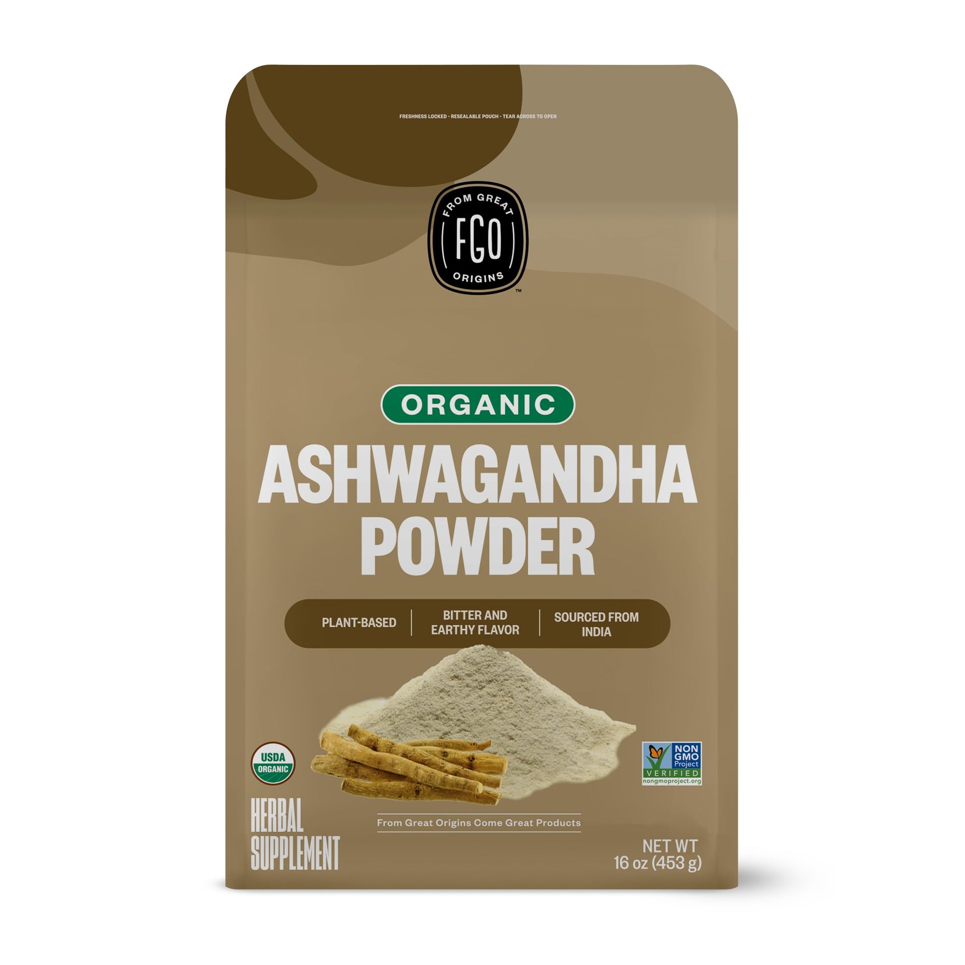 FGO Organic Ashwagandha Root Powder, 16 oz