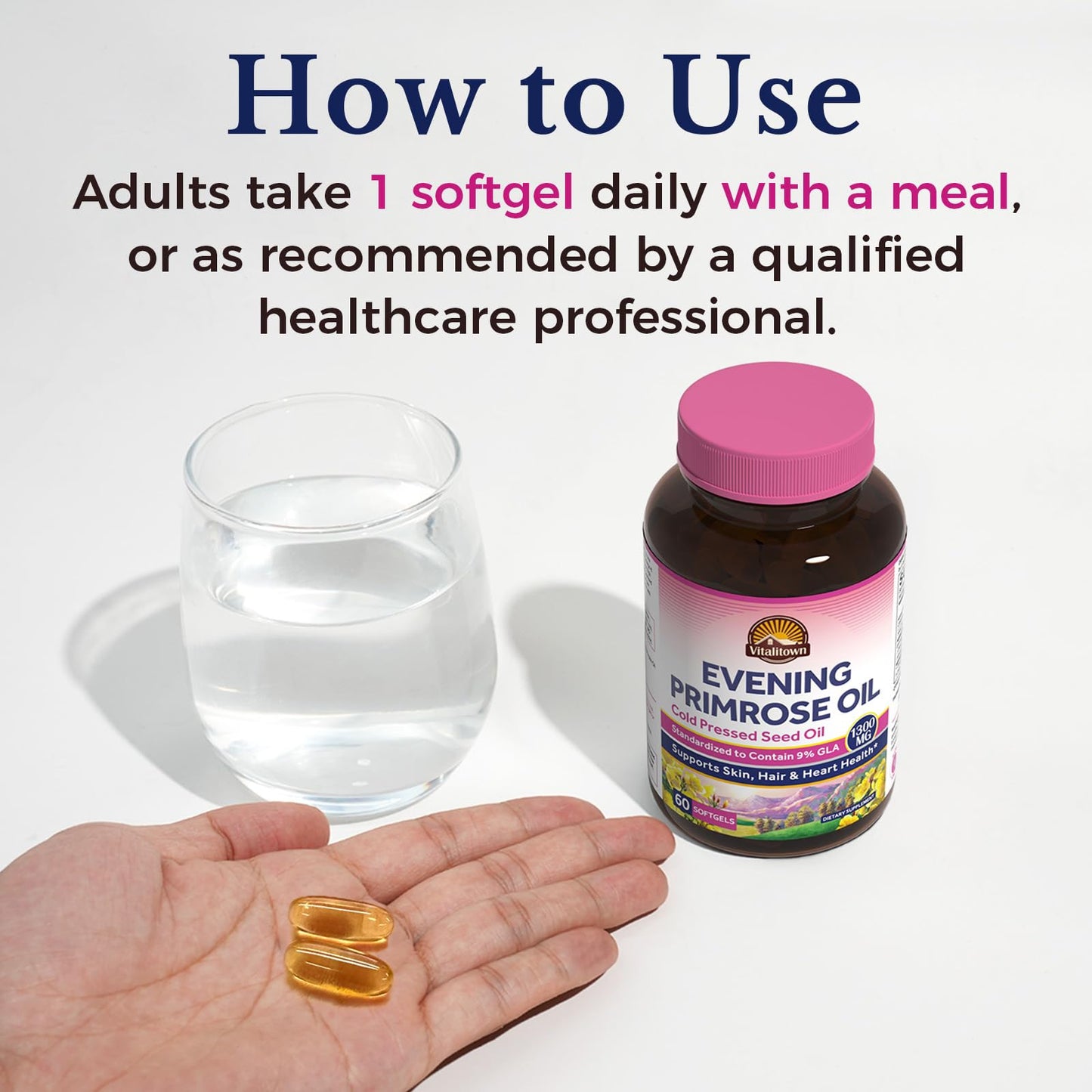 Vitalitown Evening Primrose Oil 1300mg Softgels, 60 Count