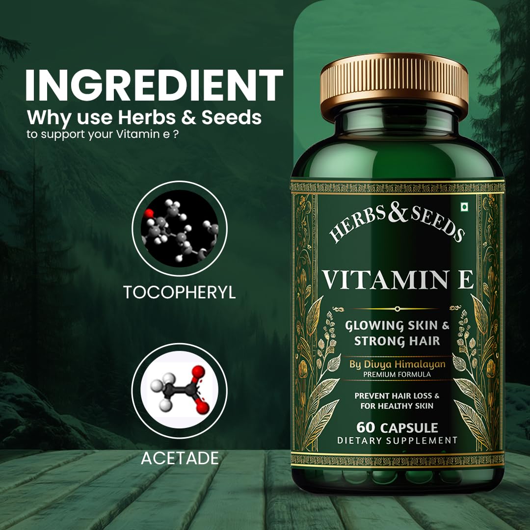HERBS & SEEDS Vitamin E 600mg (D-Alpha-Tocopherol) Supplement, 90 Capsules