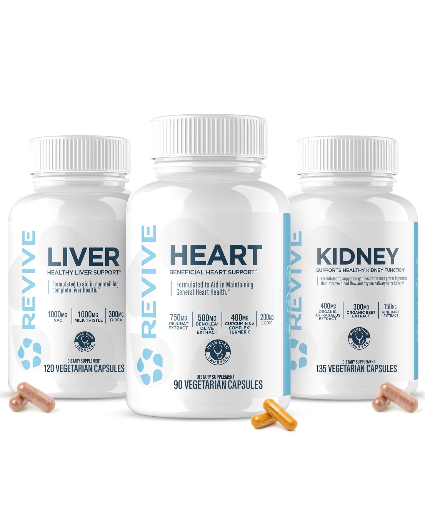 Revive MD Supplement Bundle for Heart, Kidney & Liver Health, 345 Capsules