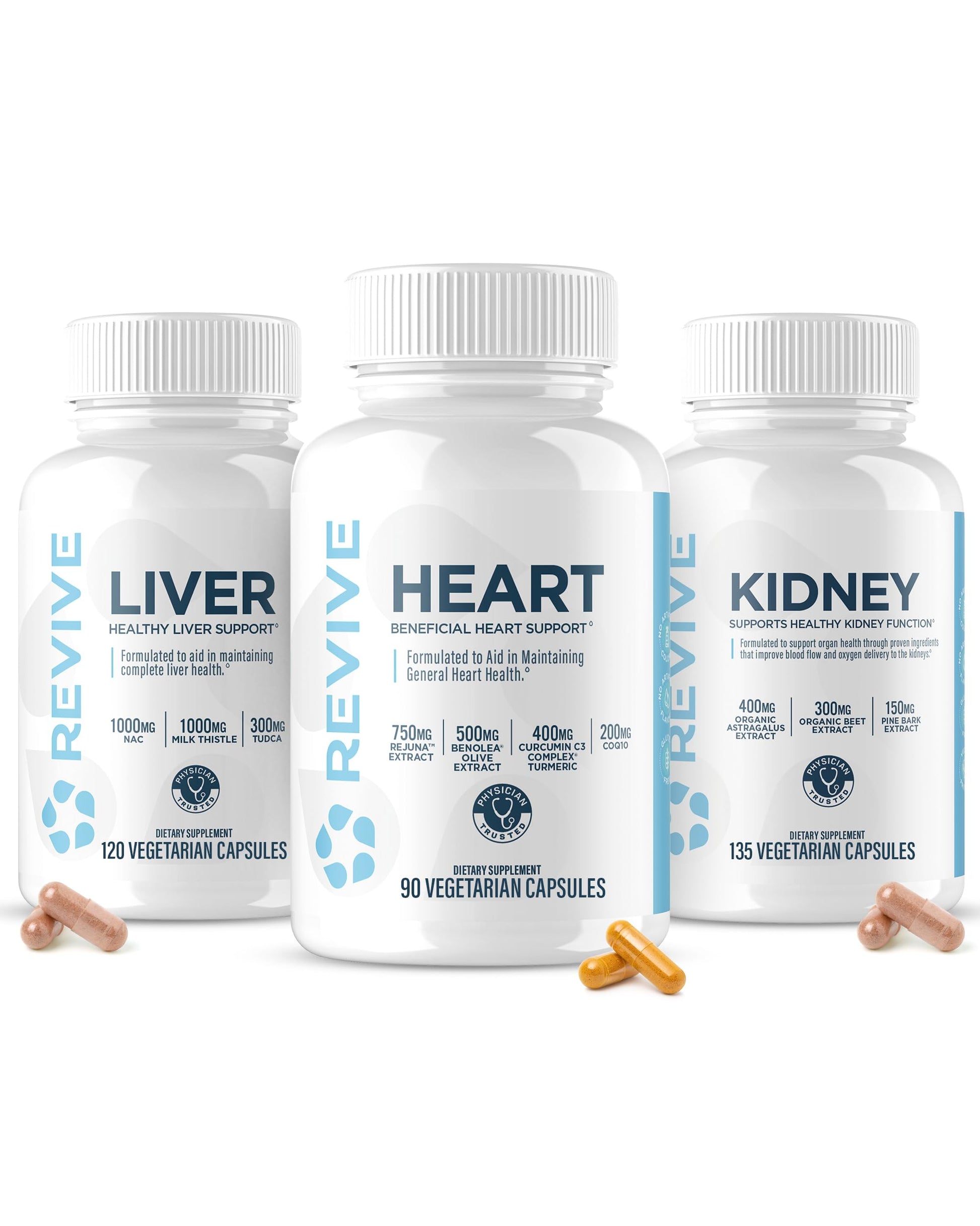 Revive MD Supplement Bundle for Heart, Kidney & Liver Health, 345 Capsules