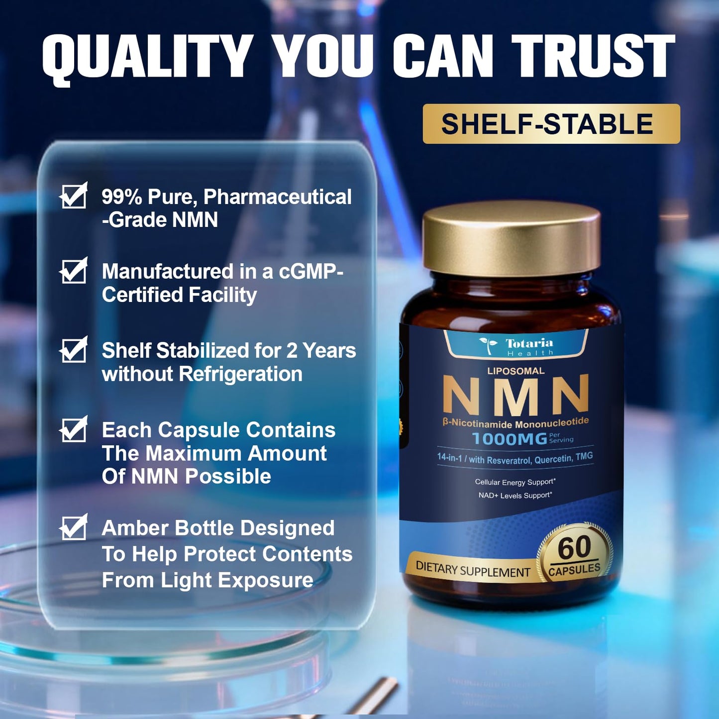 Totaria Liposomal NMN Capsule 1000mg 14-in-1 NMN Resveratrol Complex with CoQ10, TMG, Quercetin, ALA, PQQ NAD Levels Support for Cellular Energy & Healthy Aging, 60 Capsules