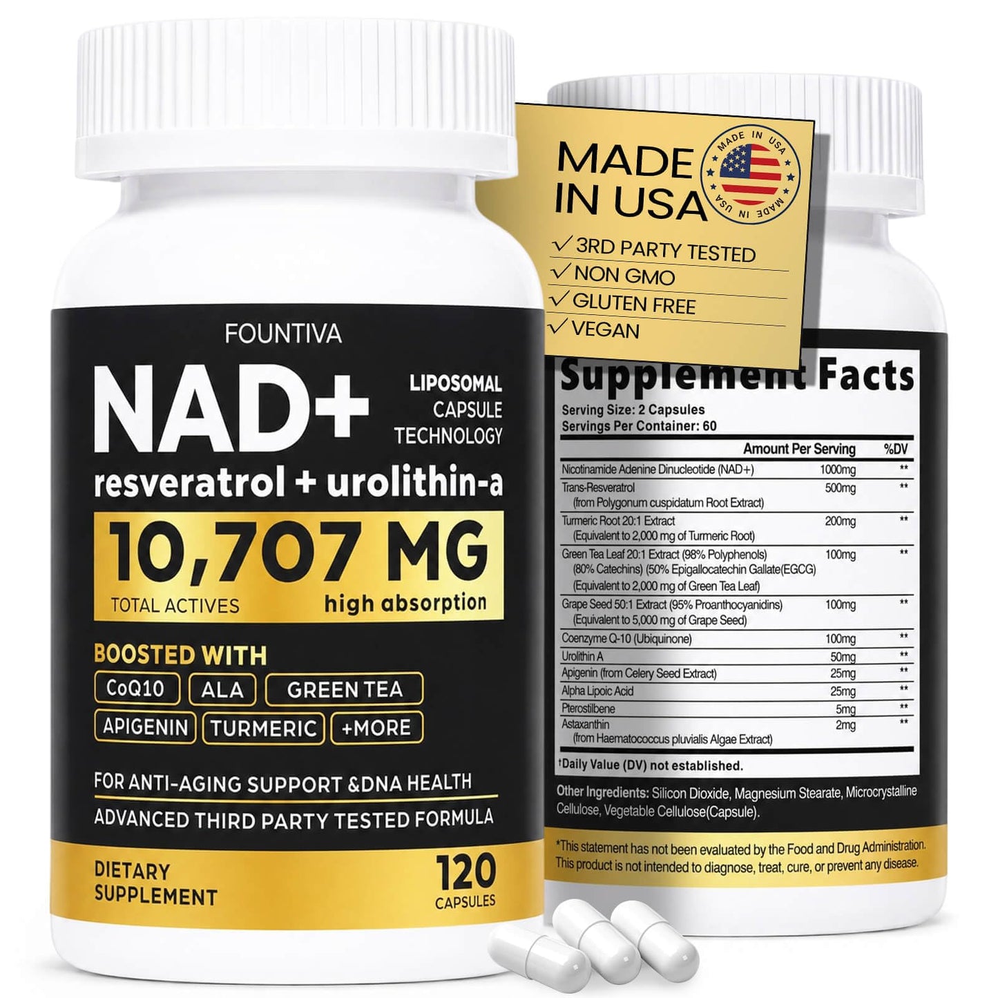 FOUNTIVA Liposomal NAD Supplement 10,707mg Extra Strength NMN Alternative Capsule, 120 Count