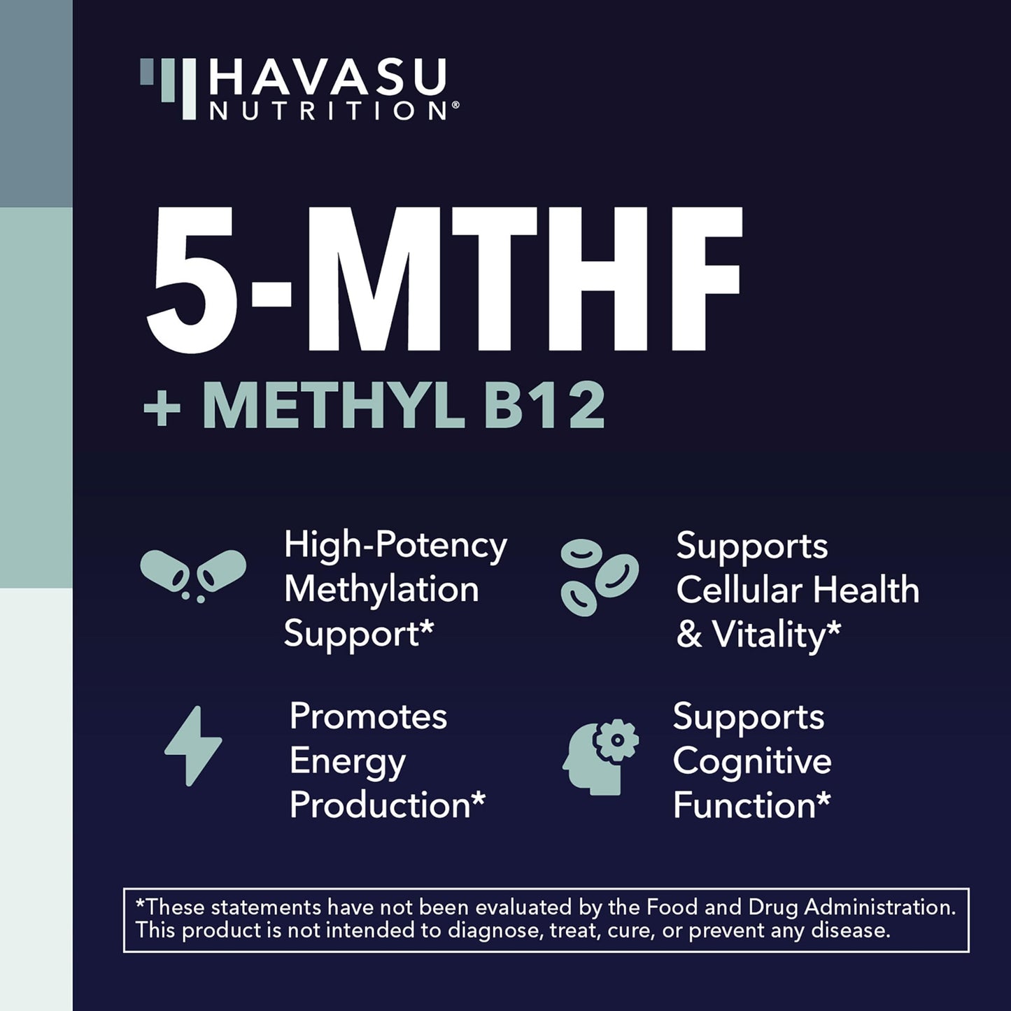 HAVASU NUTRITION L-MethylFolate 15 Mg Plus Methyl B12, High Strength 5 MTHF, 60 Capsules
