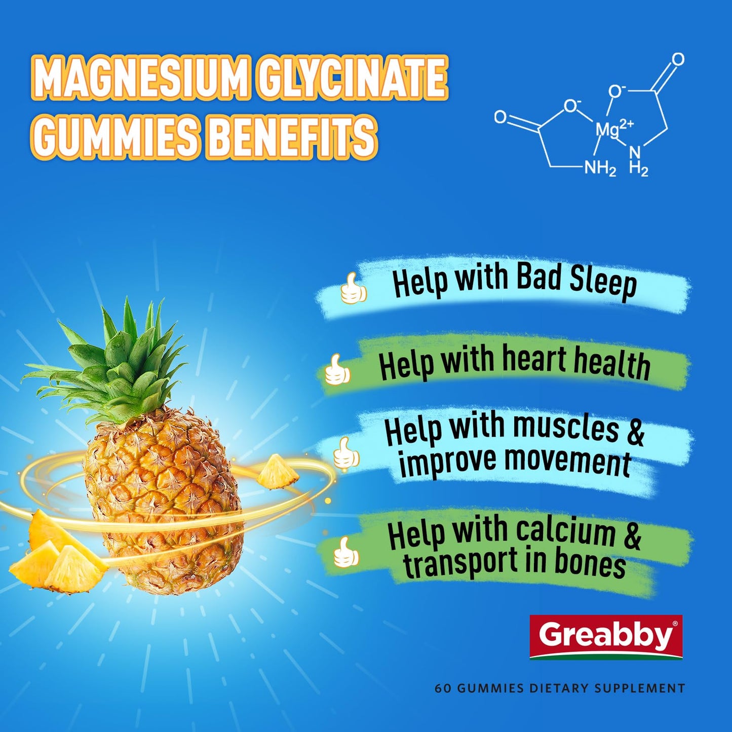 GREABBY Triple Magnesium Complex Gummies 800mg Magnesium Glycinate & Citrate, Apigenin & L-Theanine, for Kids & Adults, Naturally Asleep & Muscle Cramps, 60 Gummies