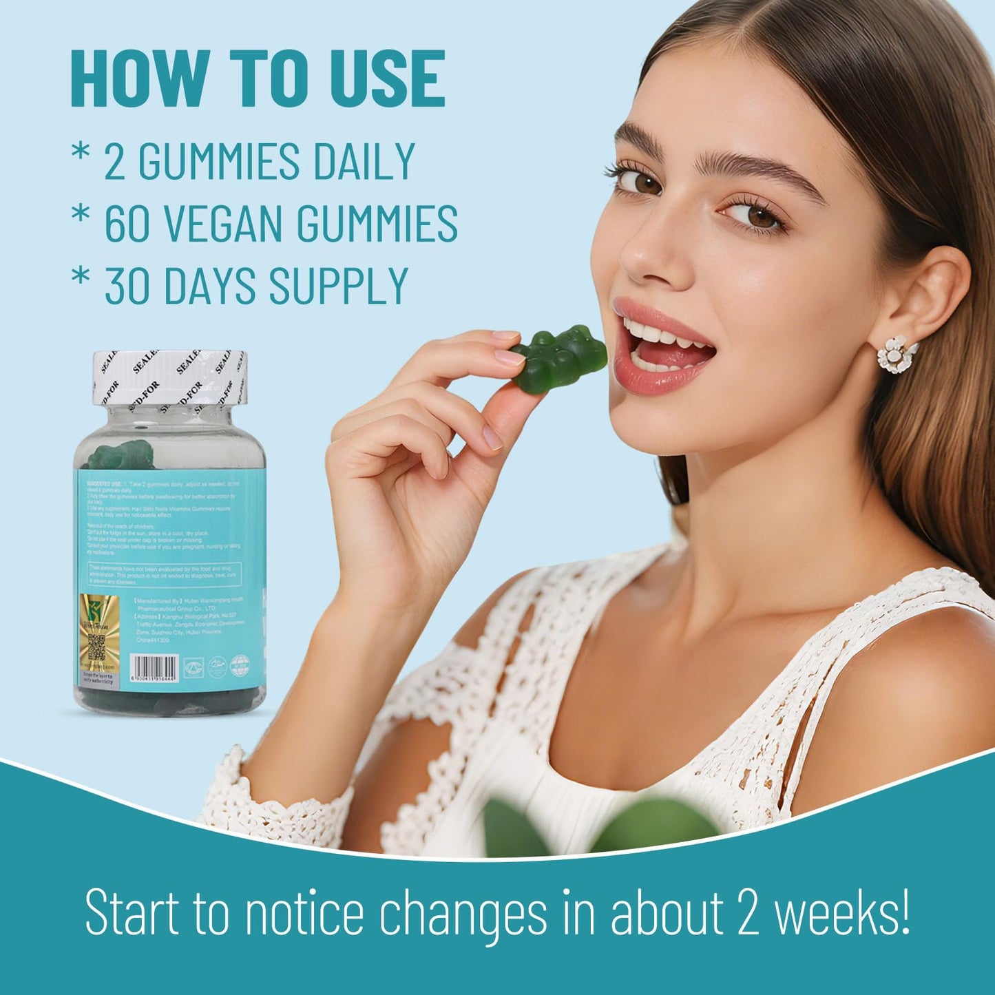 Wins Town Hair Skin Nails Vitamins Gummies with Collagen, Vitamin C, Sodium, 60 Gummies