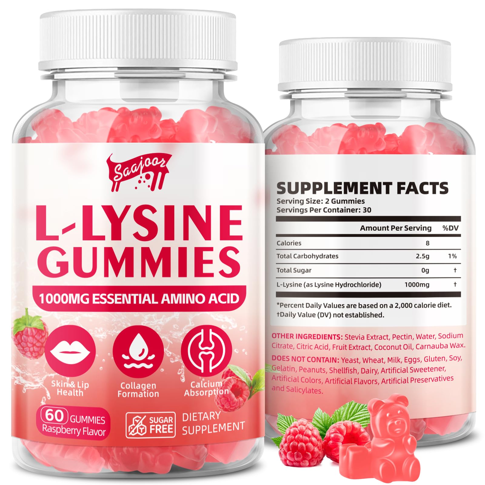 Saajoor L-Lysine 1000mg Gummies, 60 Count