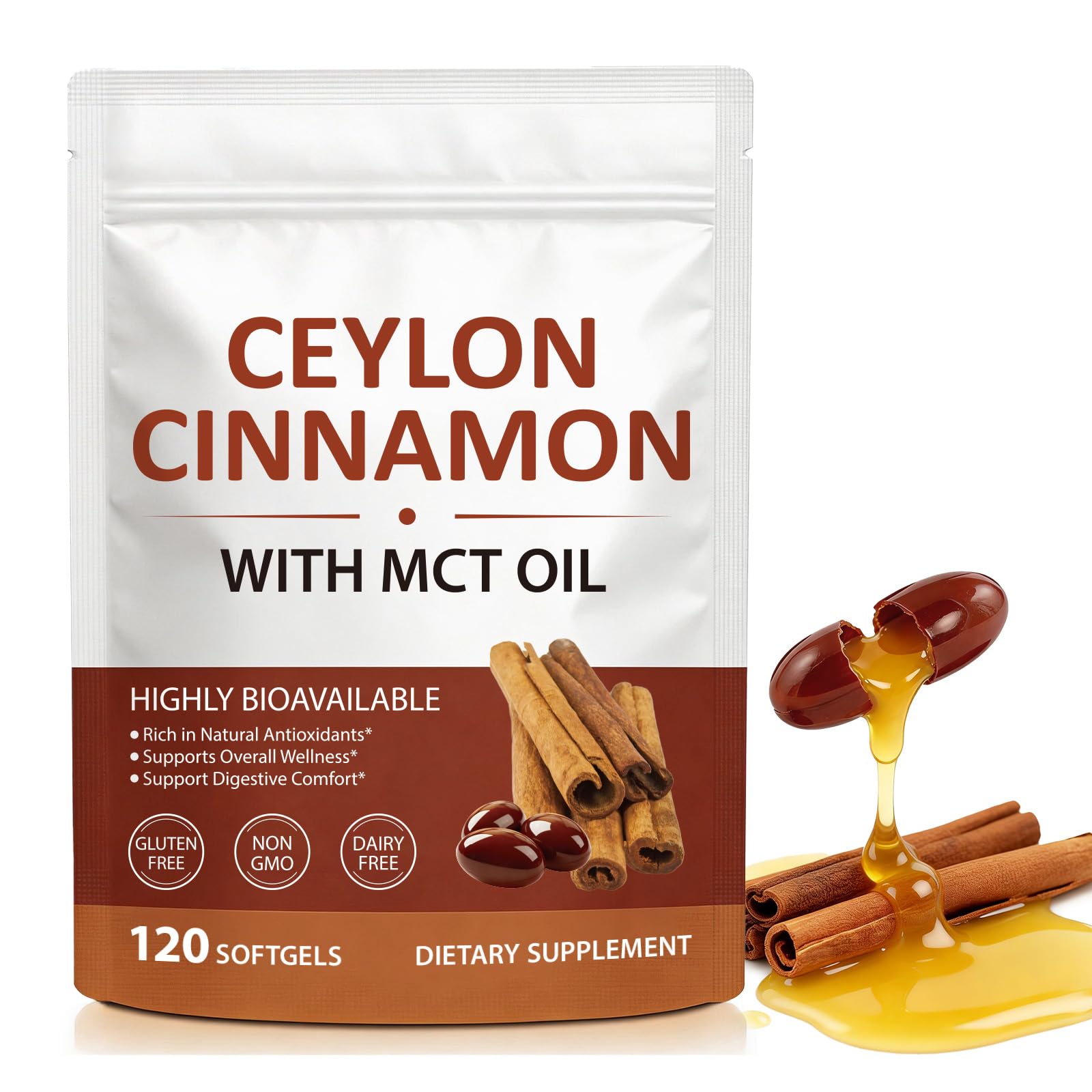J&H Jasmine&Hyacinth Ceylon Cinnamon Capsules with MCT Oil Softgel, 120 Count